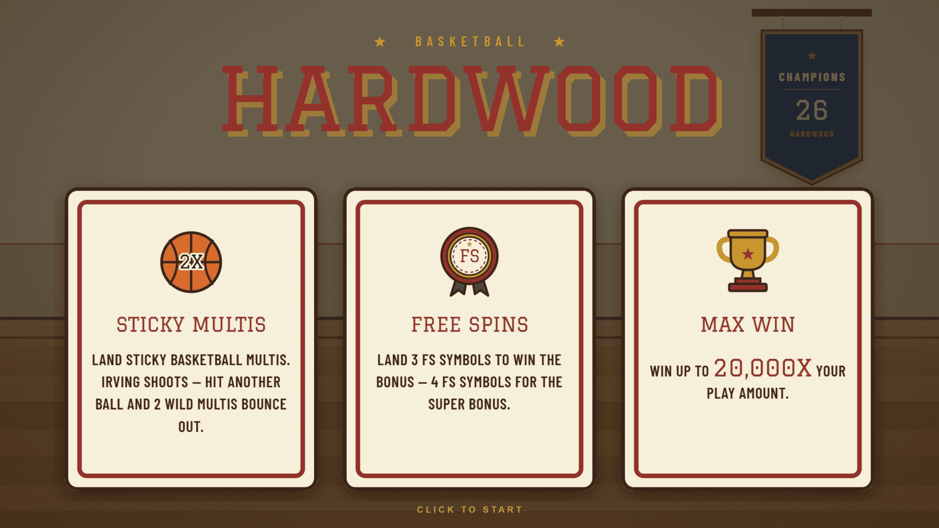 Hardwood slot intro screen