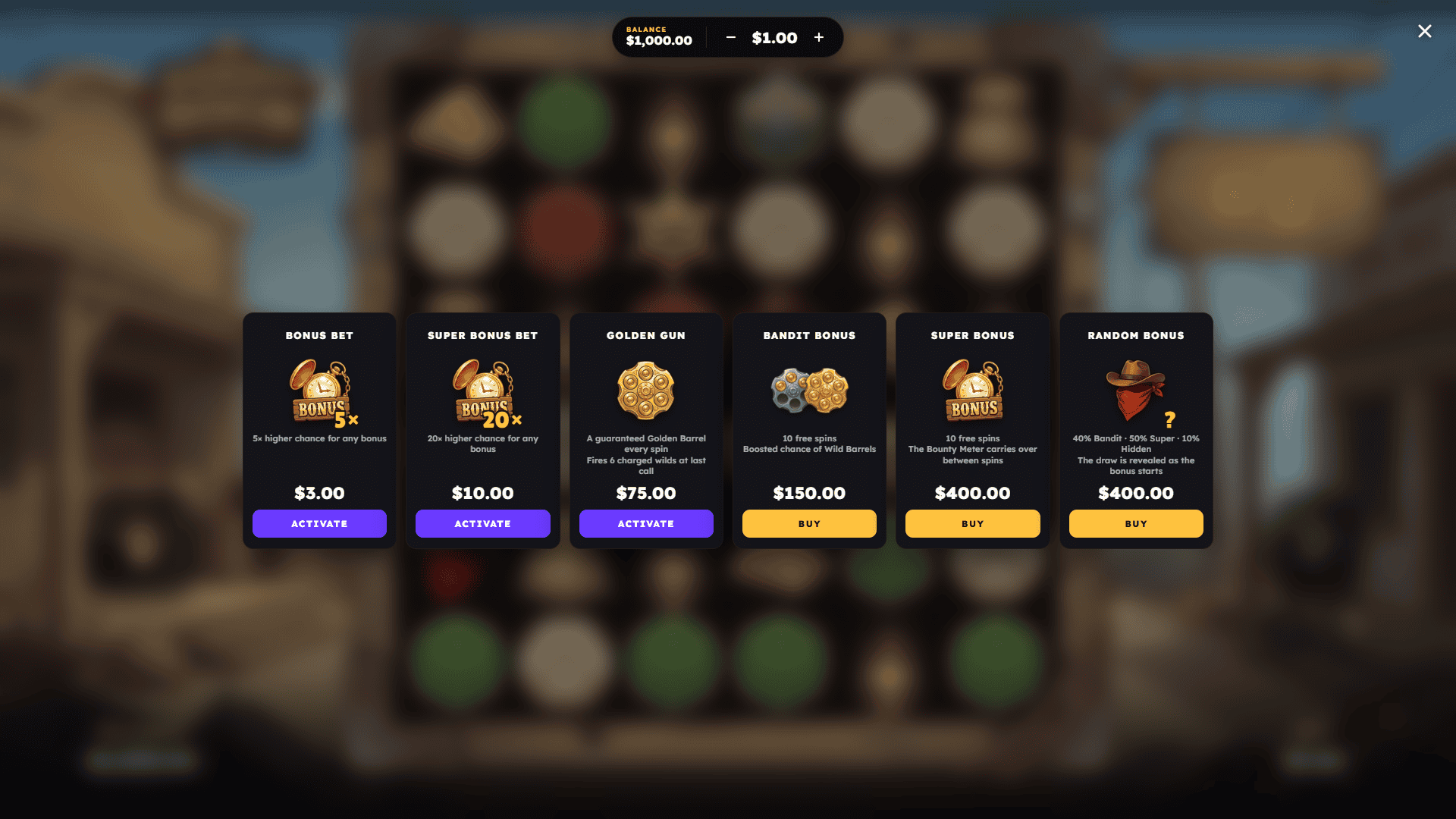 Bandit BOOM bonus buy menu
