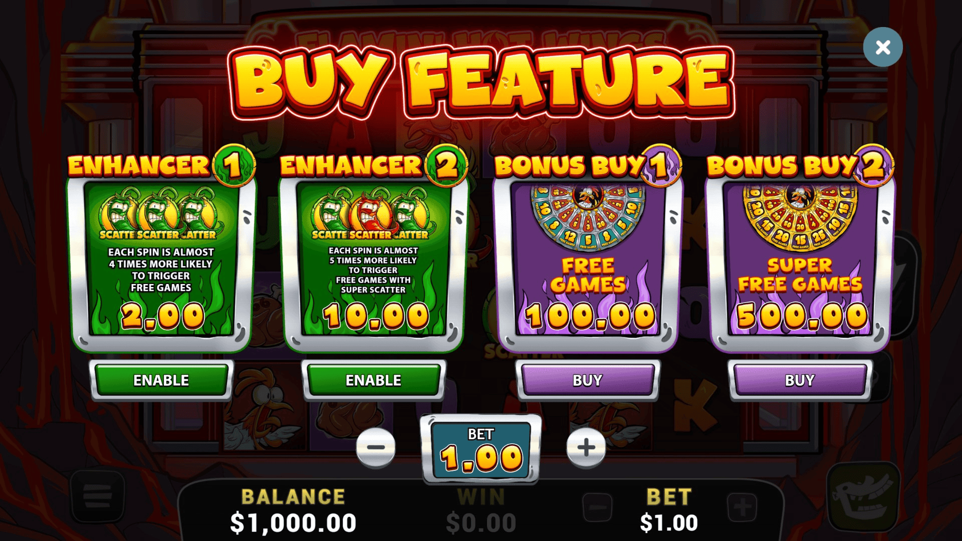 Flamin' Hot Wings bonus buy menu