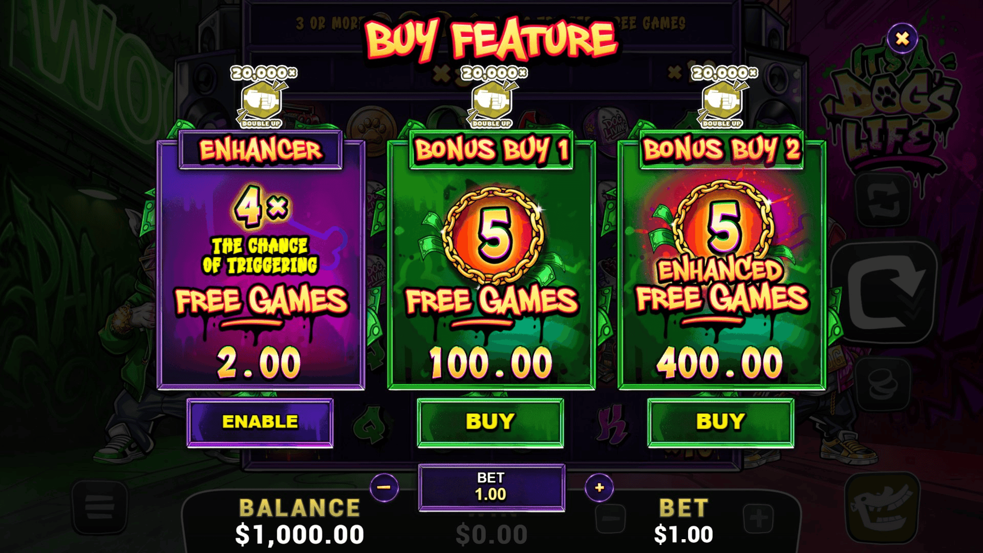 Its a Dog Life bonus buy menu