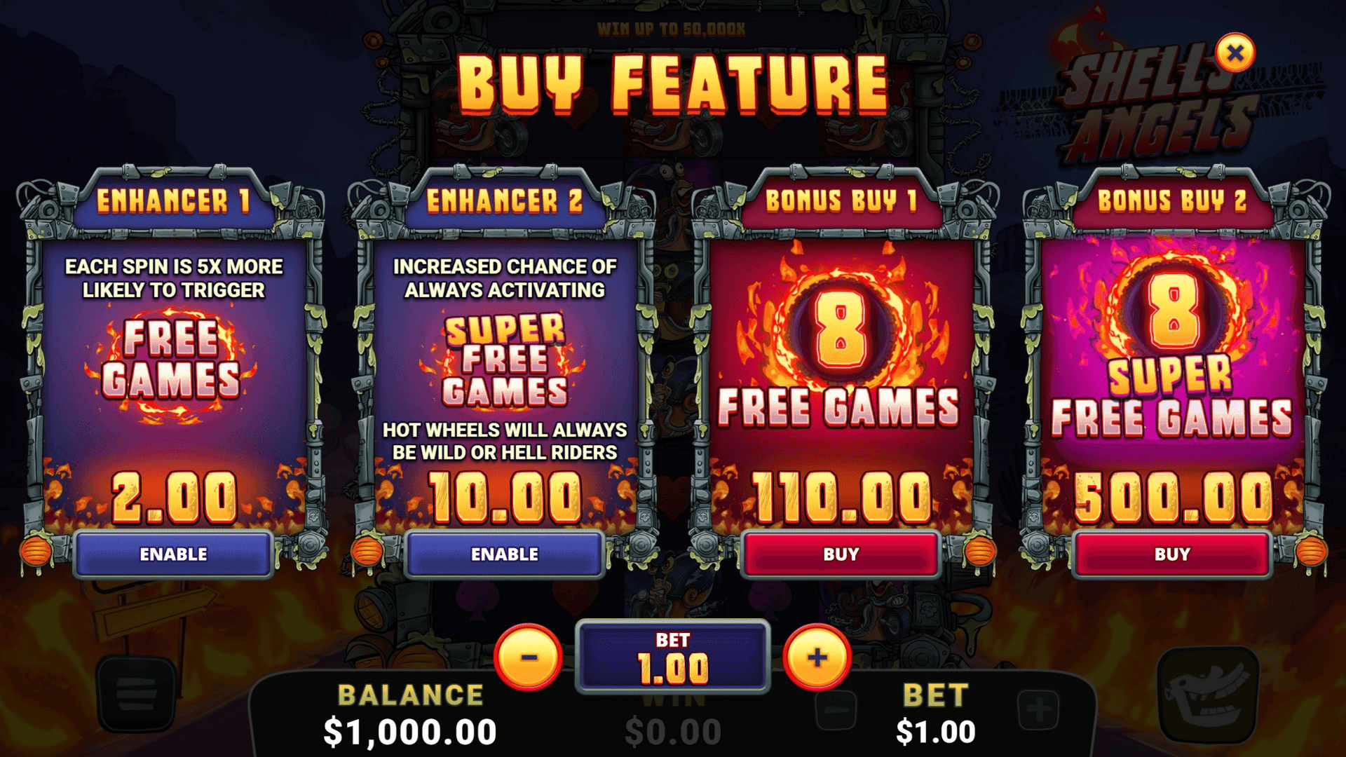 Shells Angels bonus buy menu