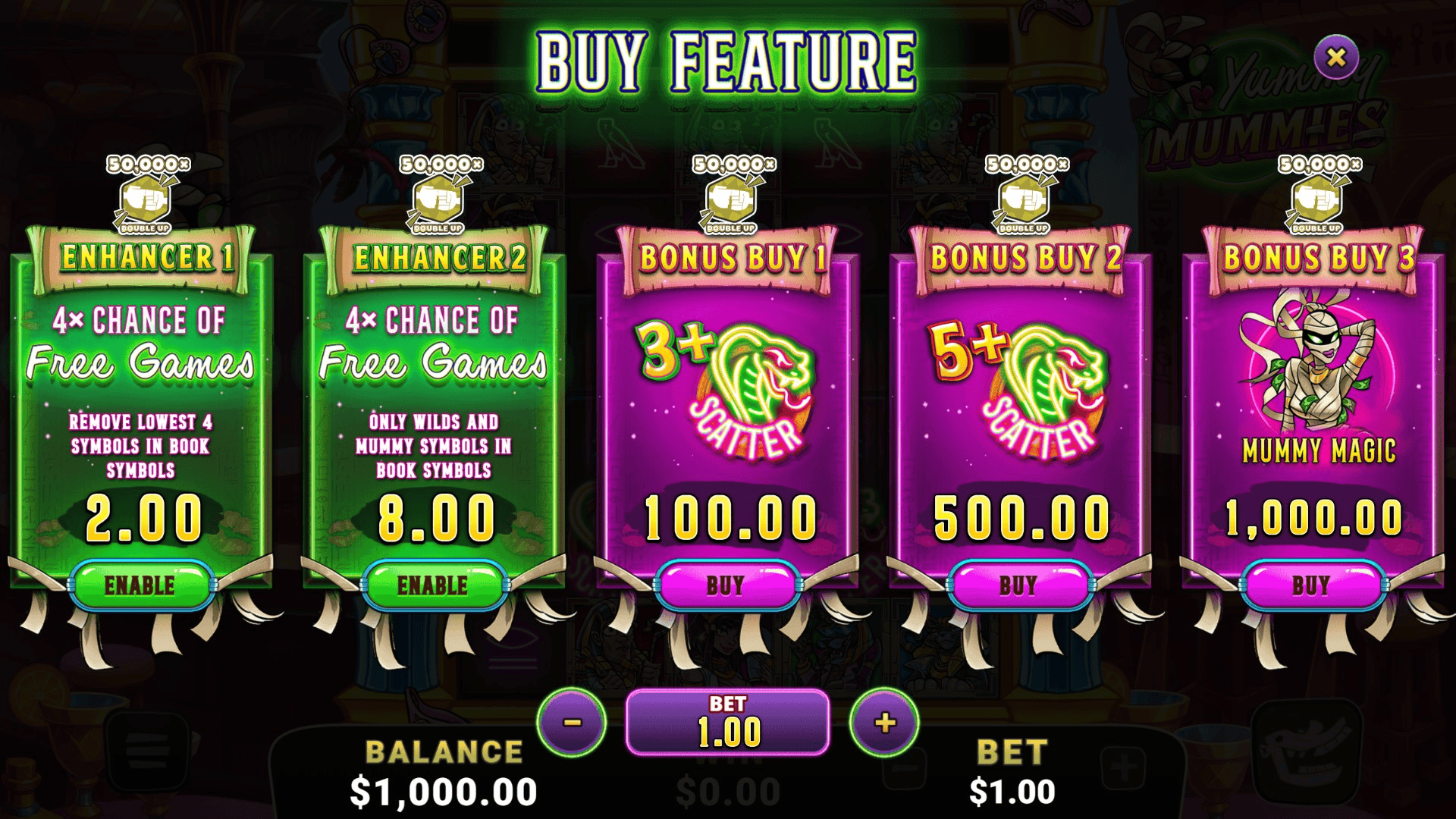 Yummy Mummies bonus buy menu