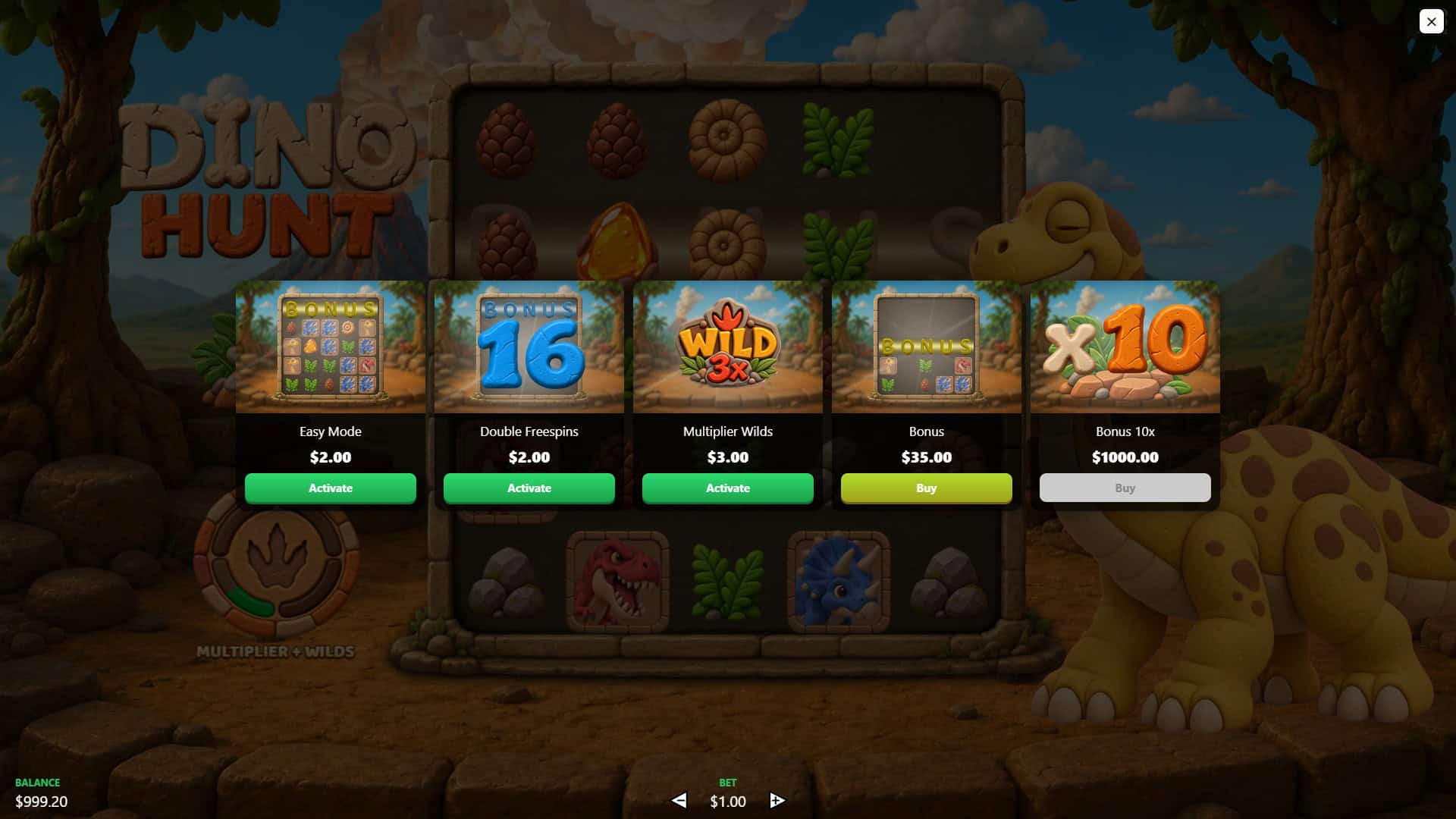 Dino Hunt bonus buy menu