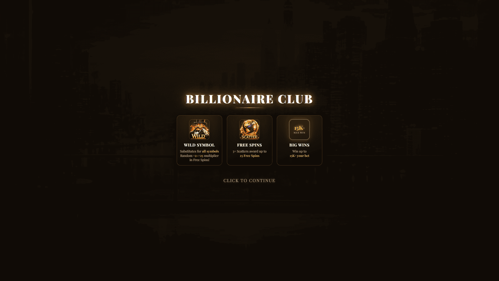 Billionaire Club slot intro screen