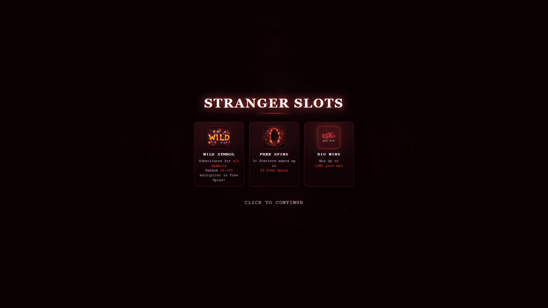 Stranger Slots slot intro screen