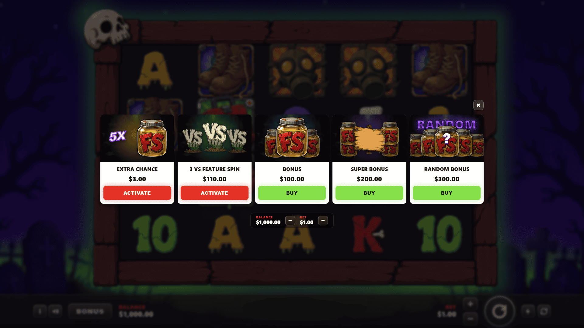 Graveyard INC. bonus buy menu