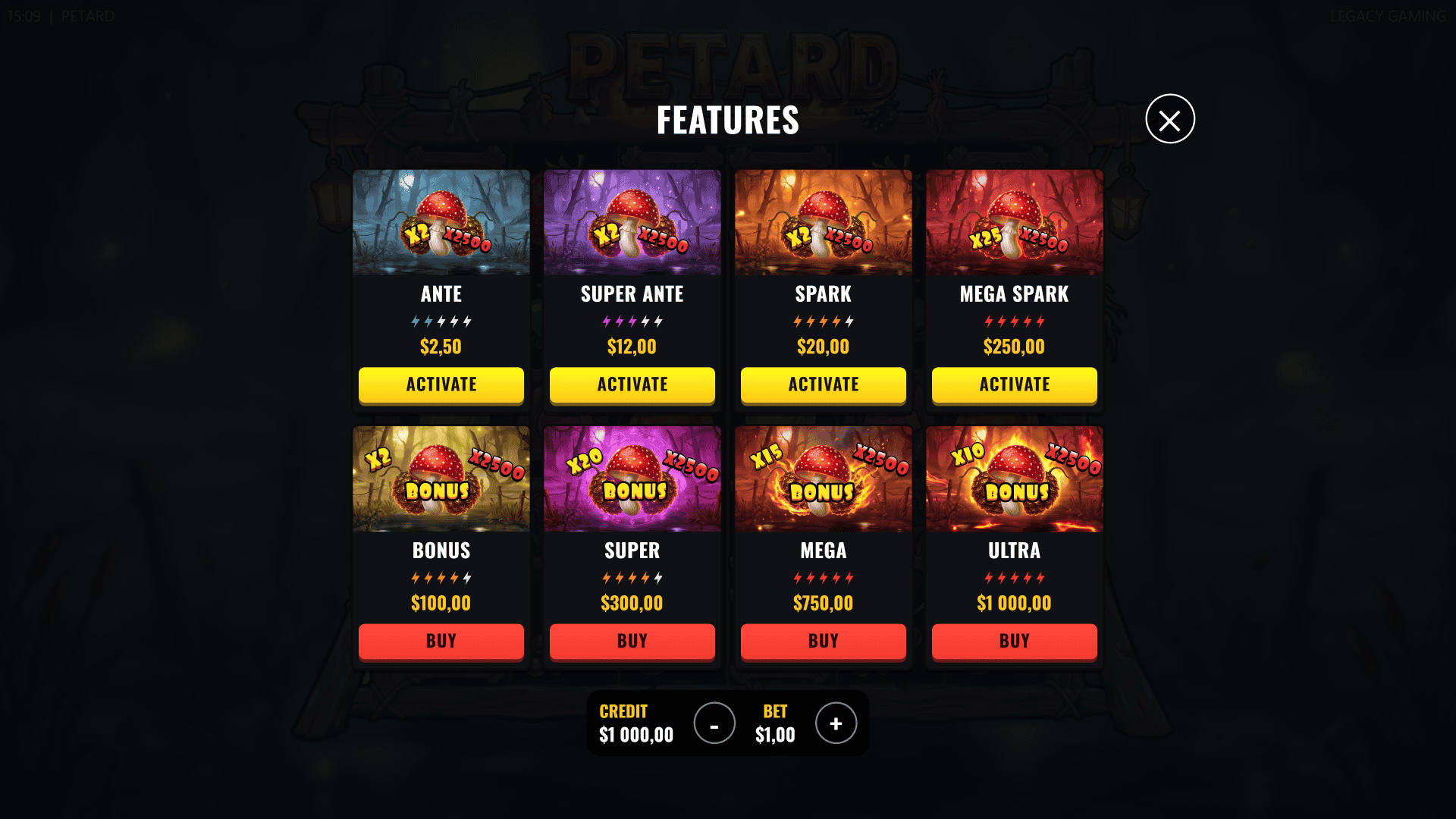 Petard bonus buy menu