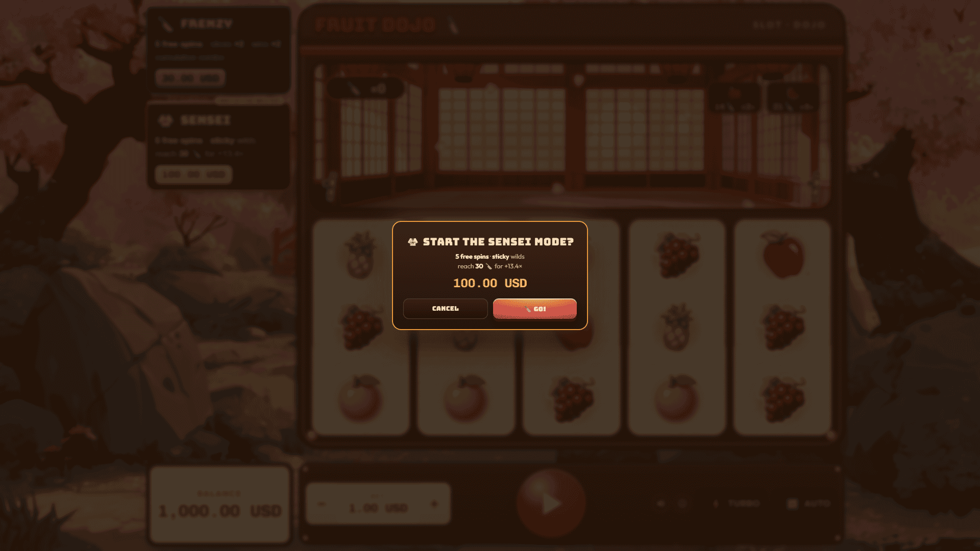 Fruit Dojo bonus buy menu