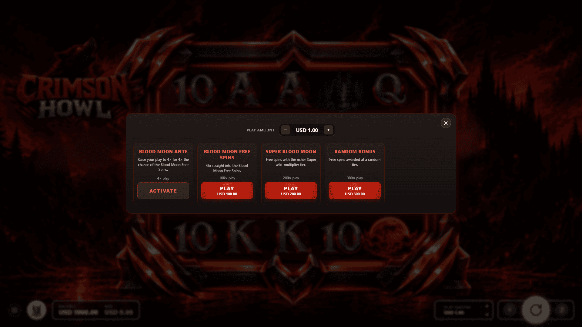 Crimson Howl bonus buy menu