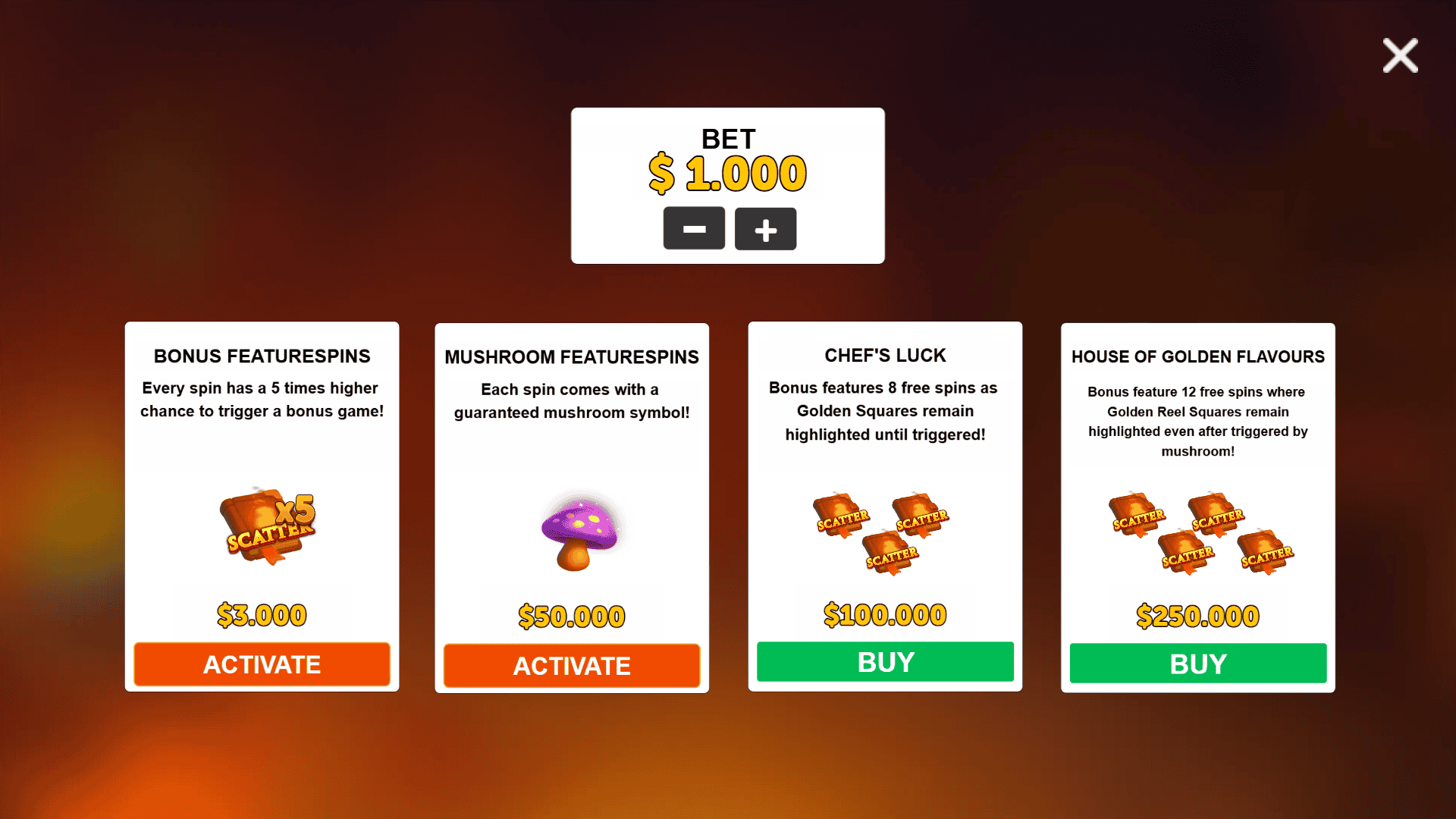 Dragon Chef bonus buy menu