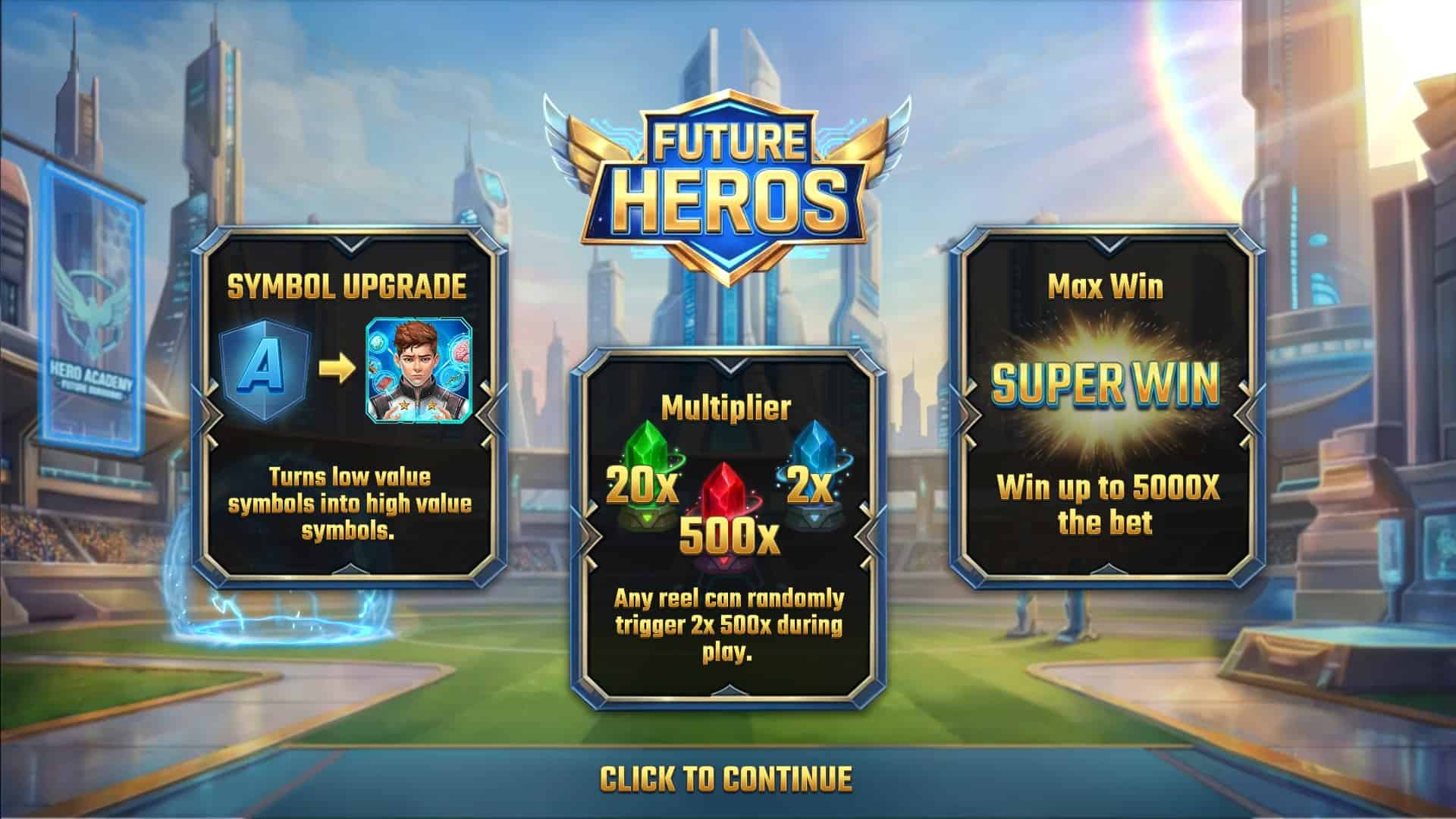 Future Heros slot intro screen