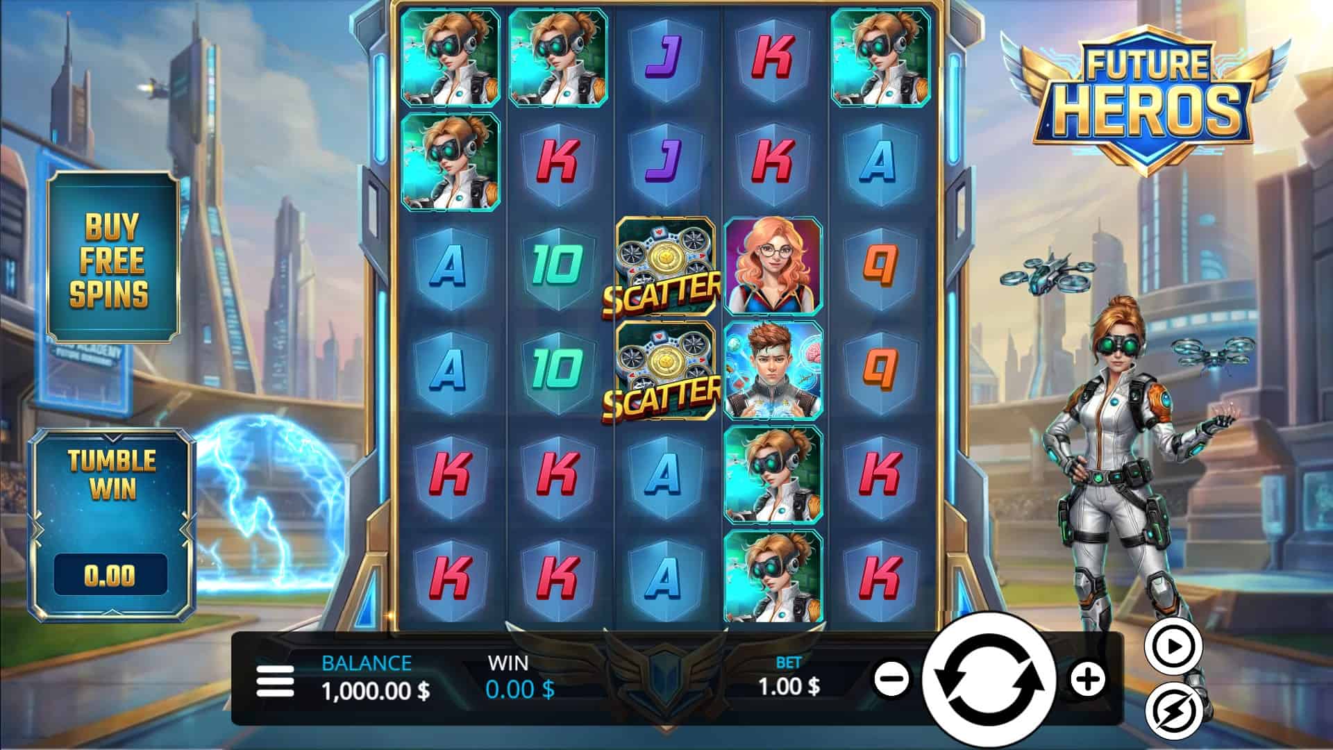 Future Heros slot gameplay reels