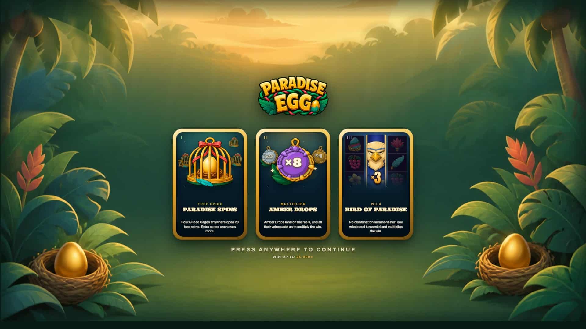 Paradise Egg slot intro screen