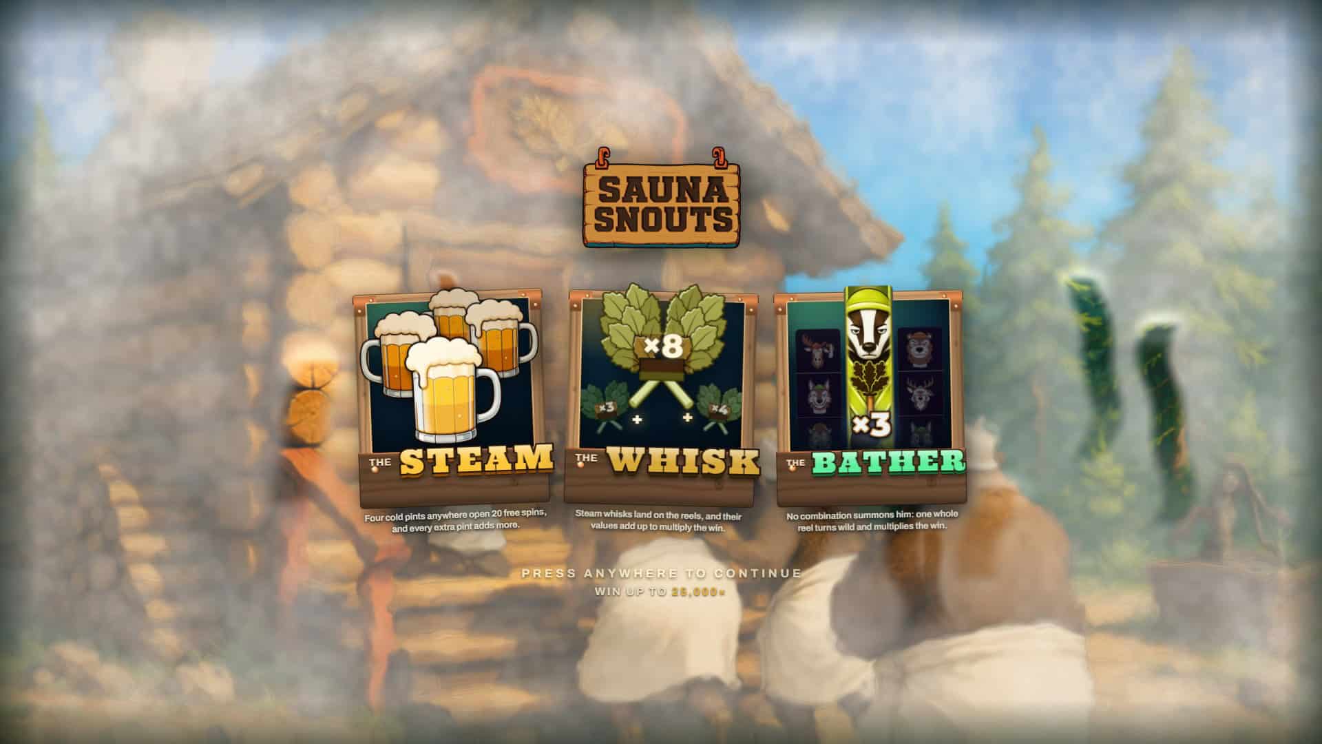 Sauna Snouts slot intro screen
