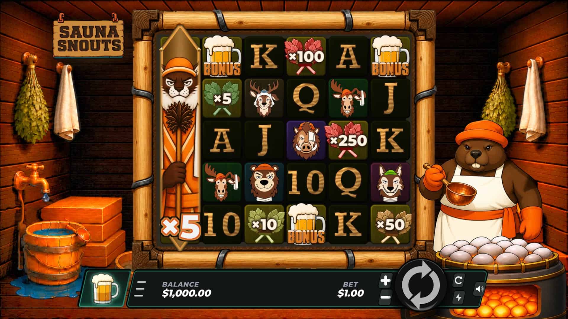 Sauna Snouts slot gameplay reels