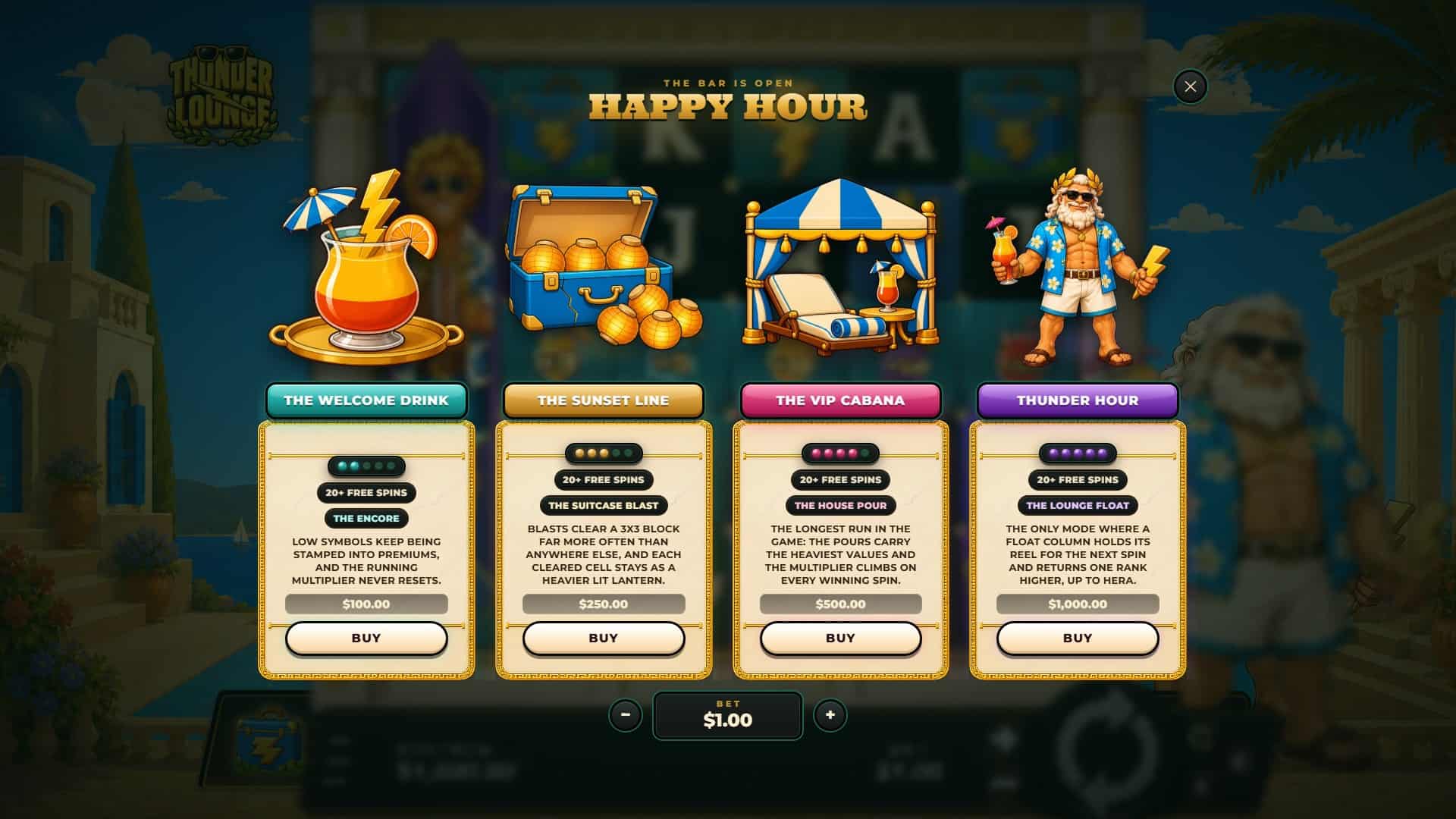 Thunder Lounge bonus buy menu