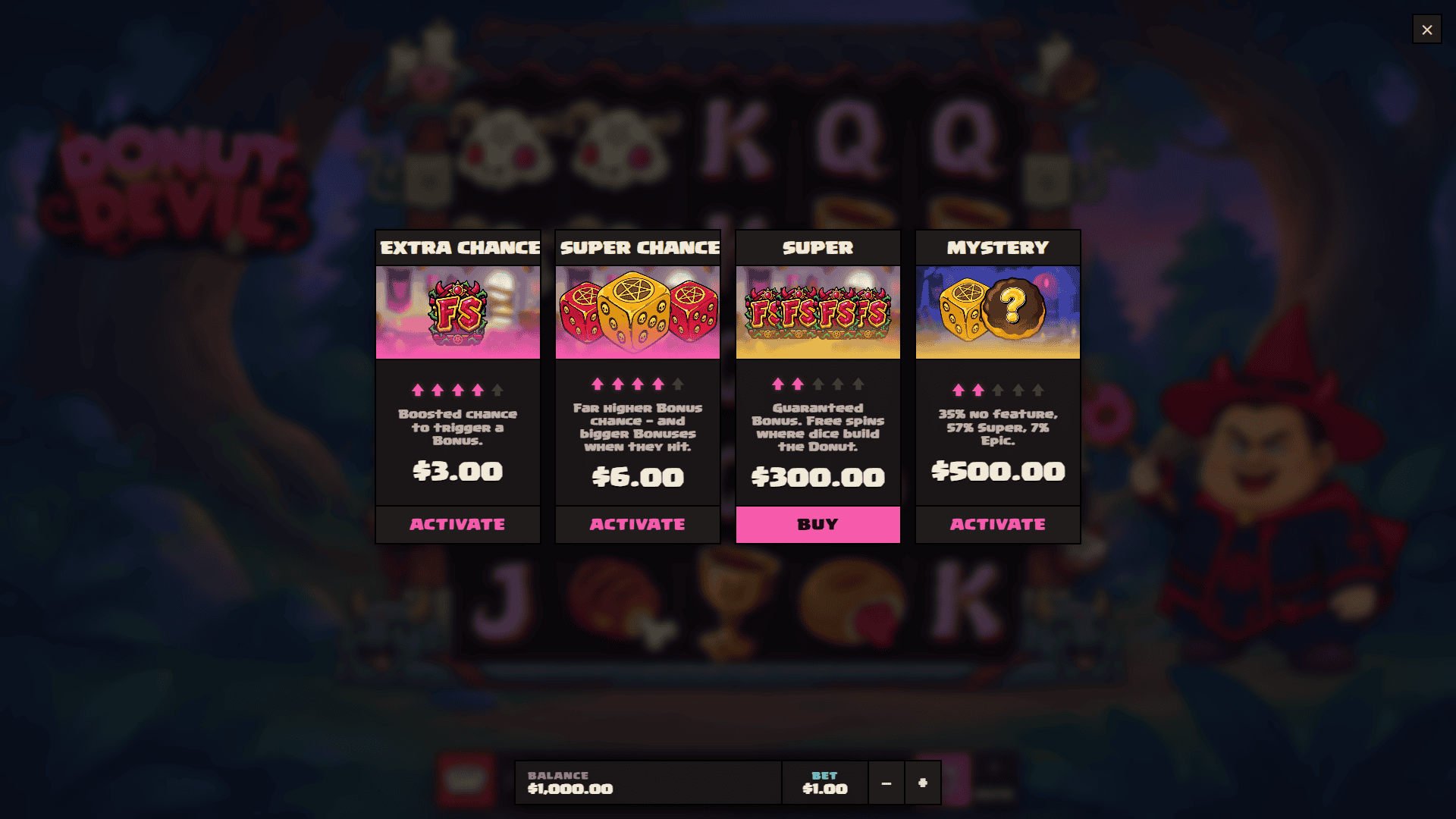 Donut Devil bonus buy menu