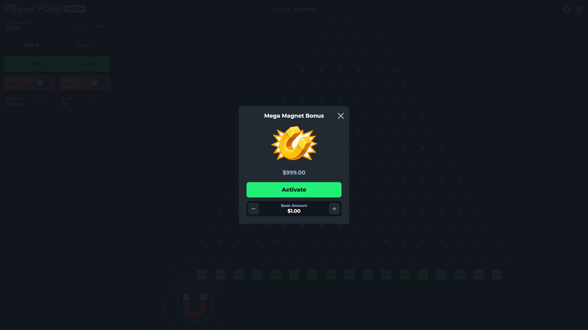 Magnet Plinko 100000 bonus buy menu