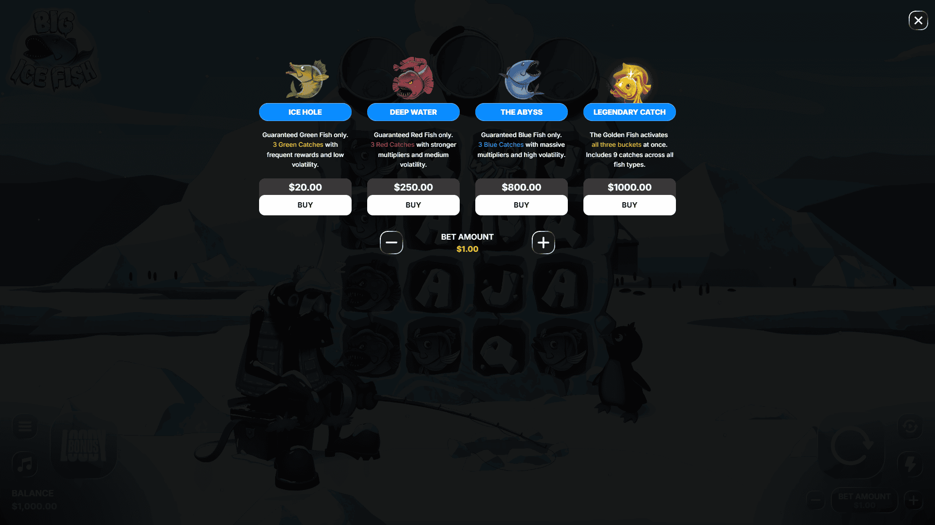 Big Ice Fish bonus buy menu