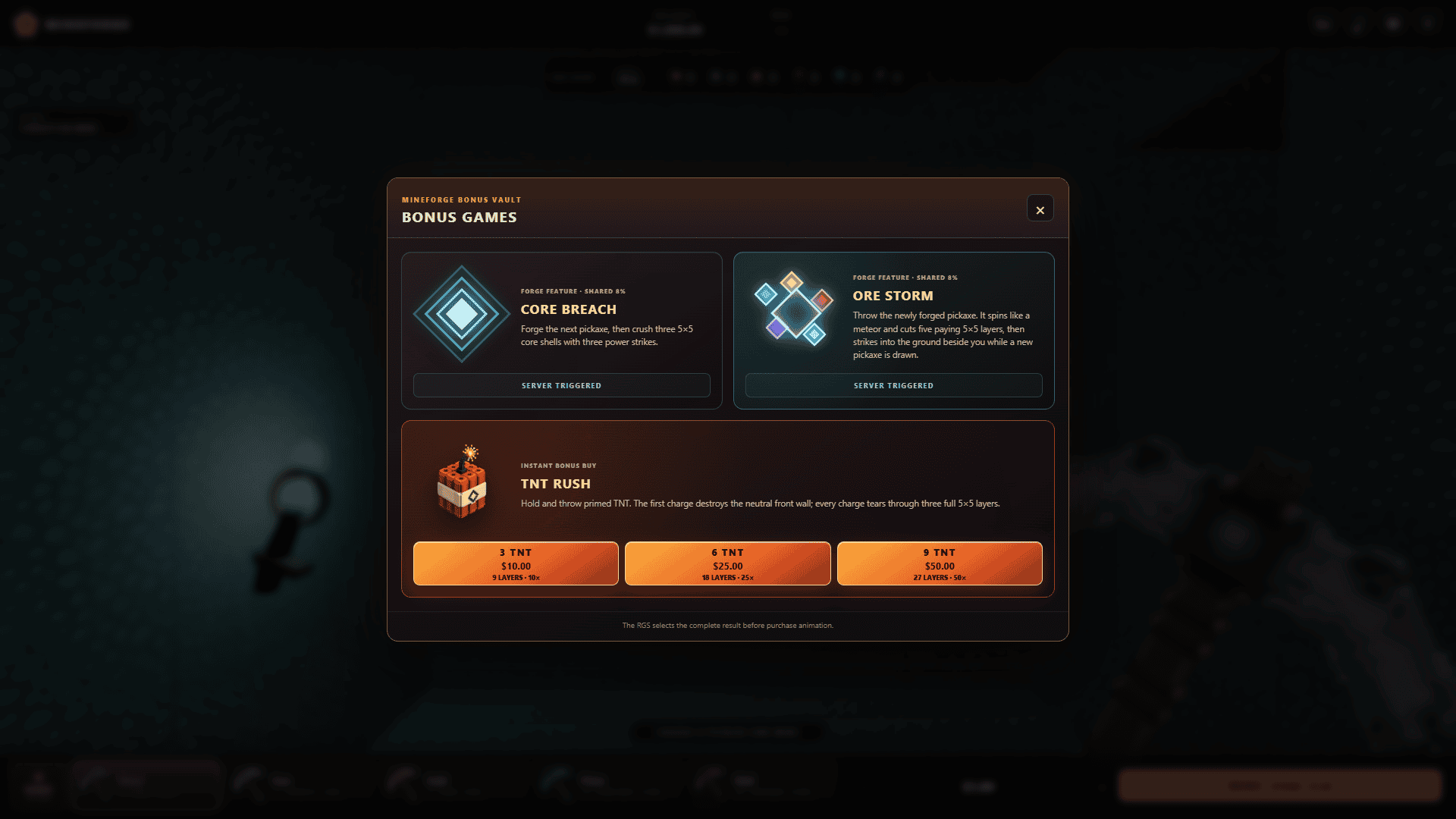 MineForge bonus buy menu