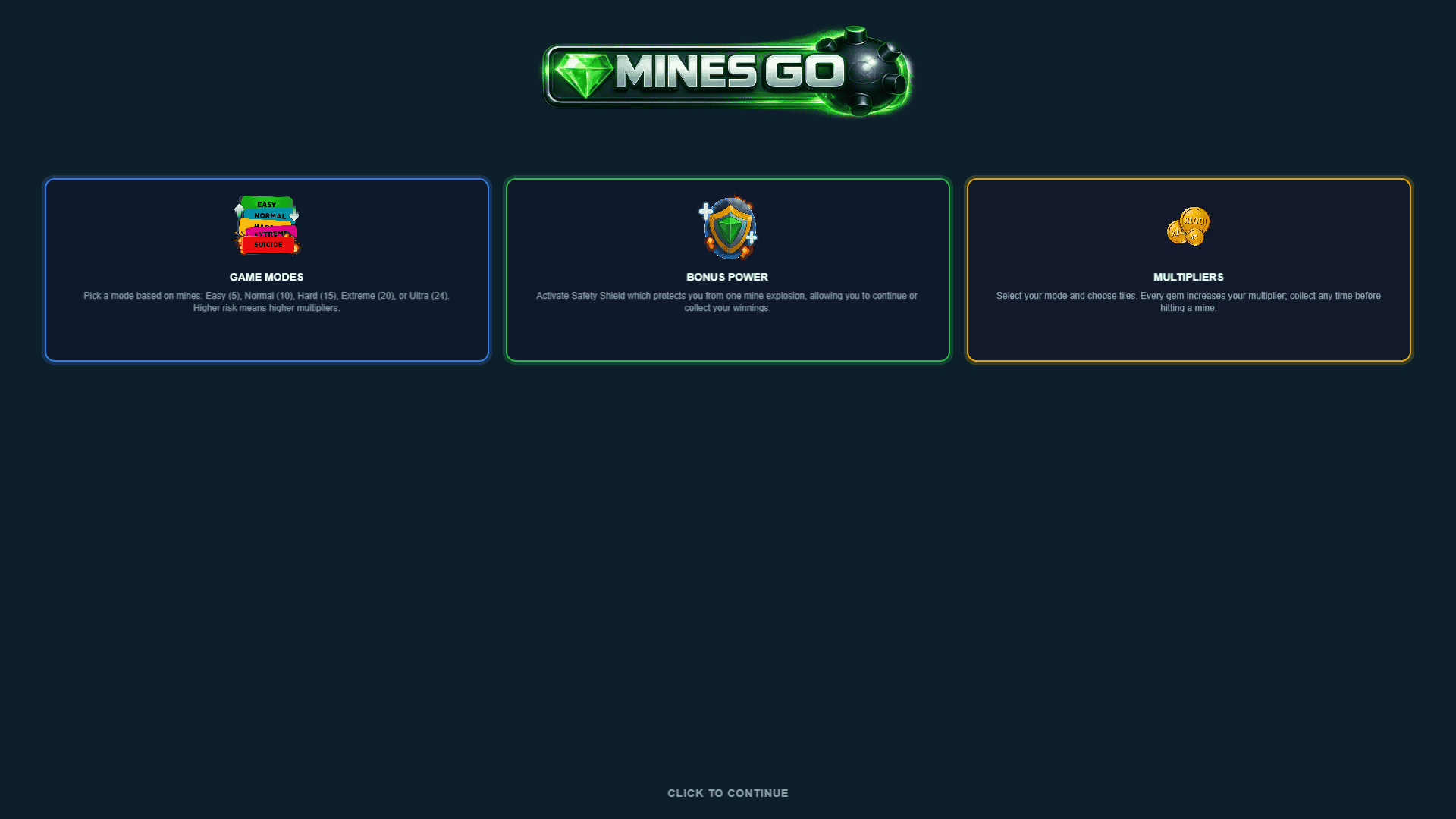 Mines Go slot intro screen
