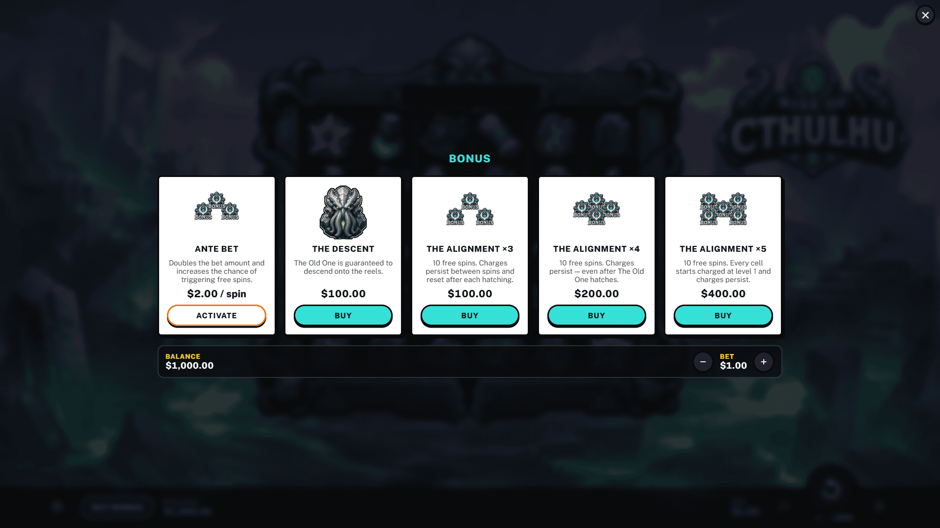Rise Of Cthulhu bonus buy menu