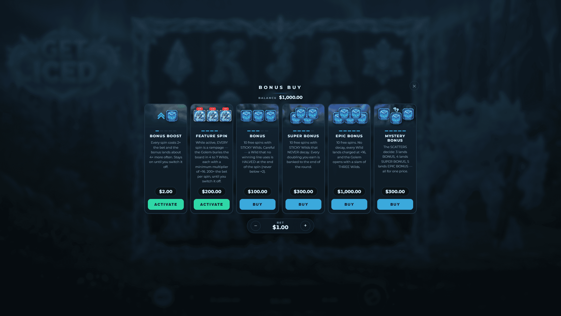 Get Iced bonus buy menu