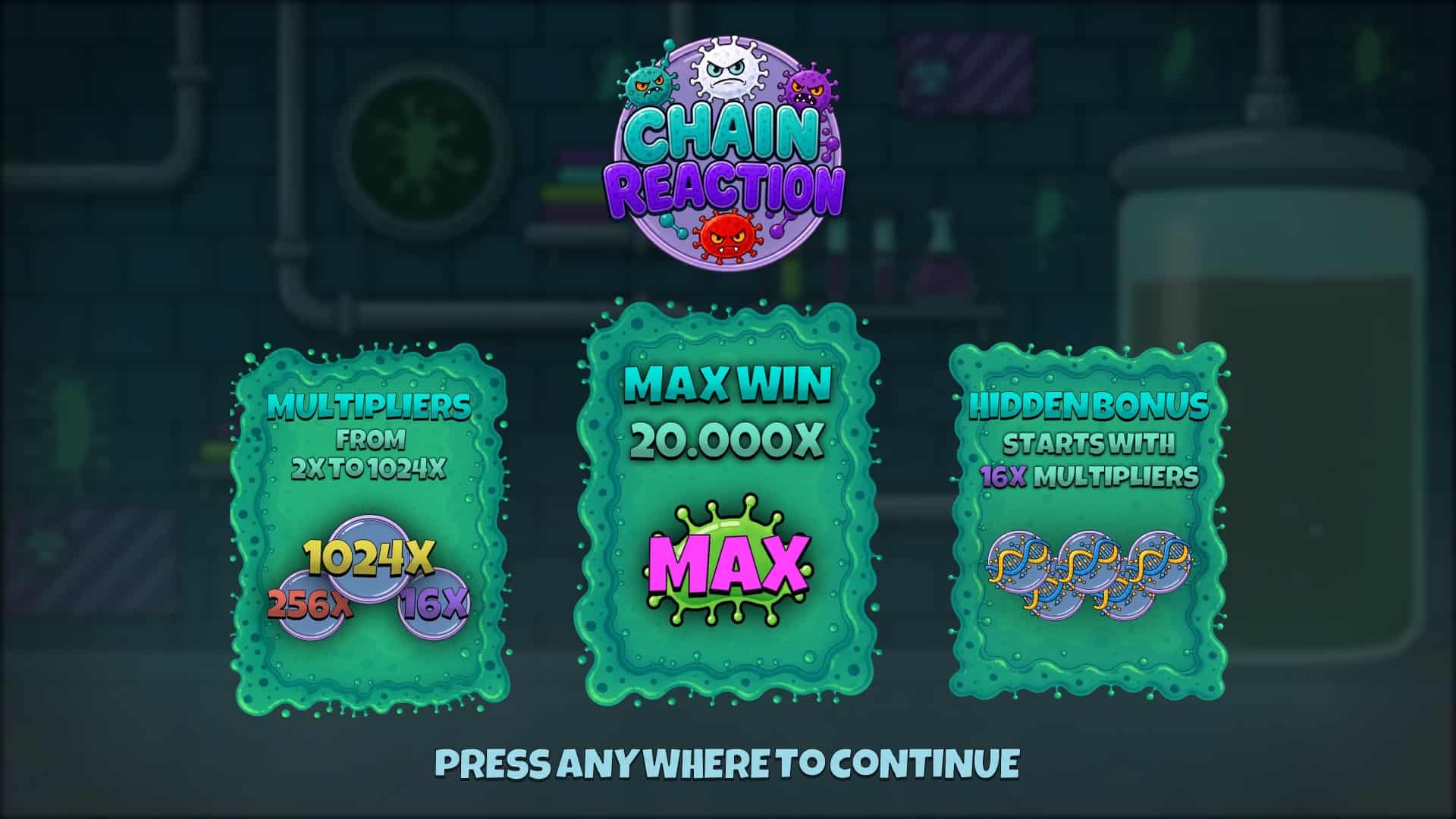 Chain Reaction slot intro screen
