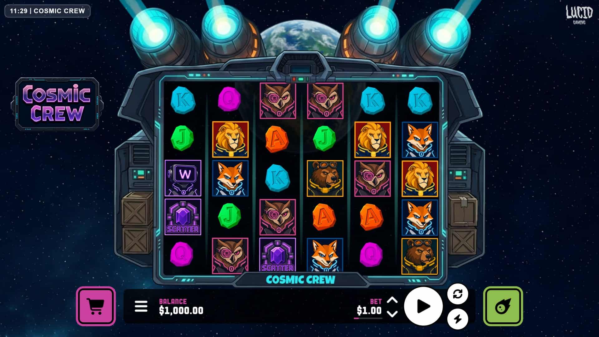 Cosmic Crew Cluster Pays slot gameplay reels