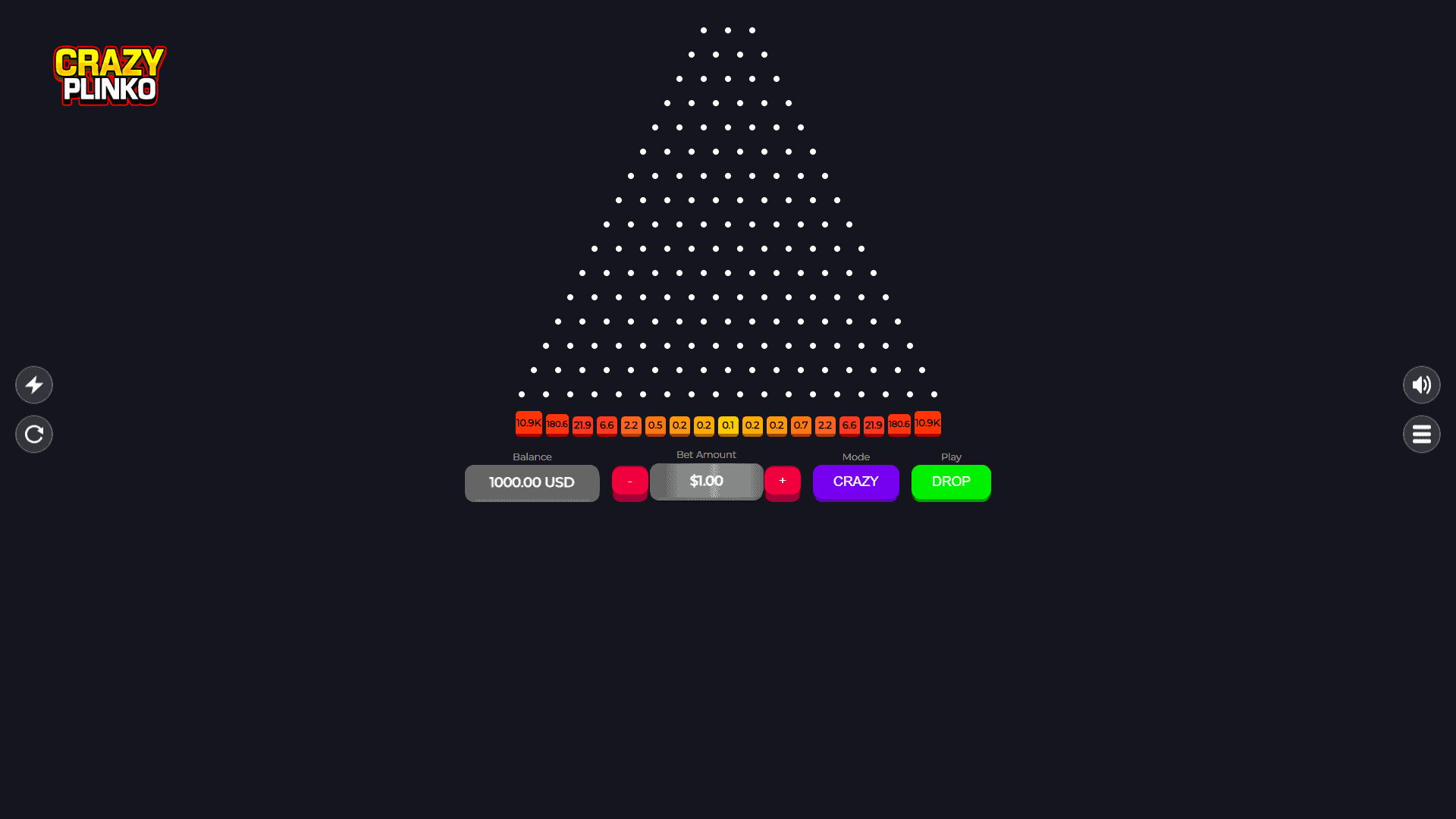 Crazy Plinko slot gameplay reels