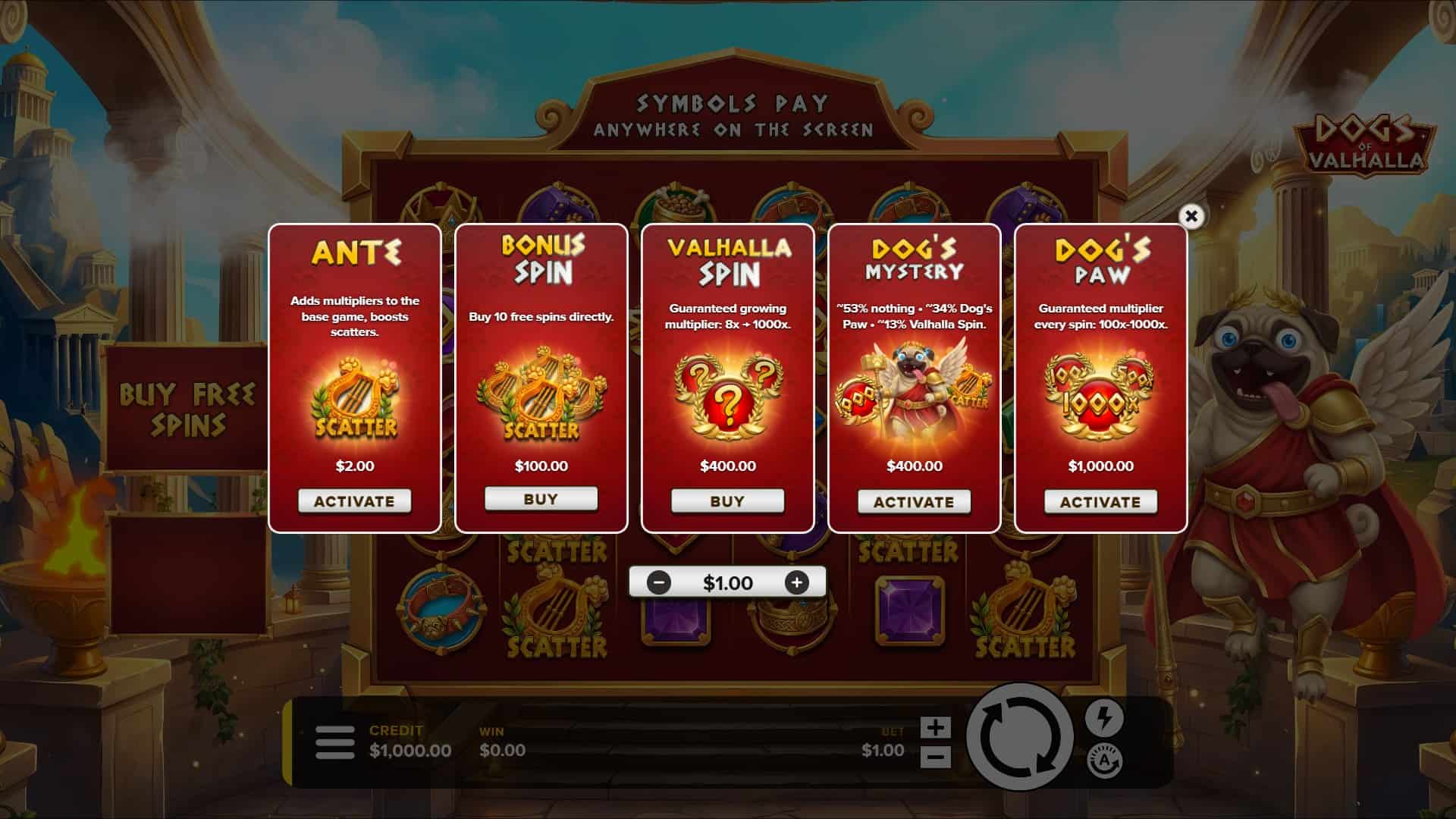 Dogs of Valhalla bonus buy menu