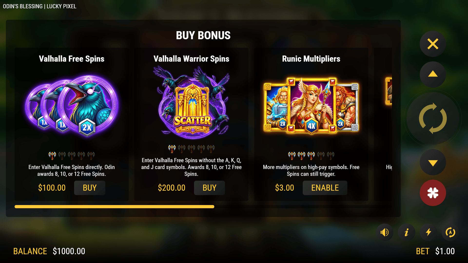 Odins Blessing bonus buy menu