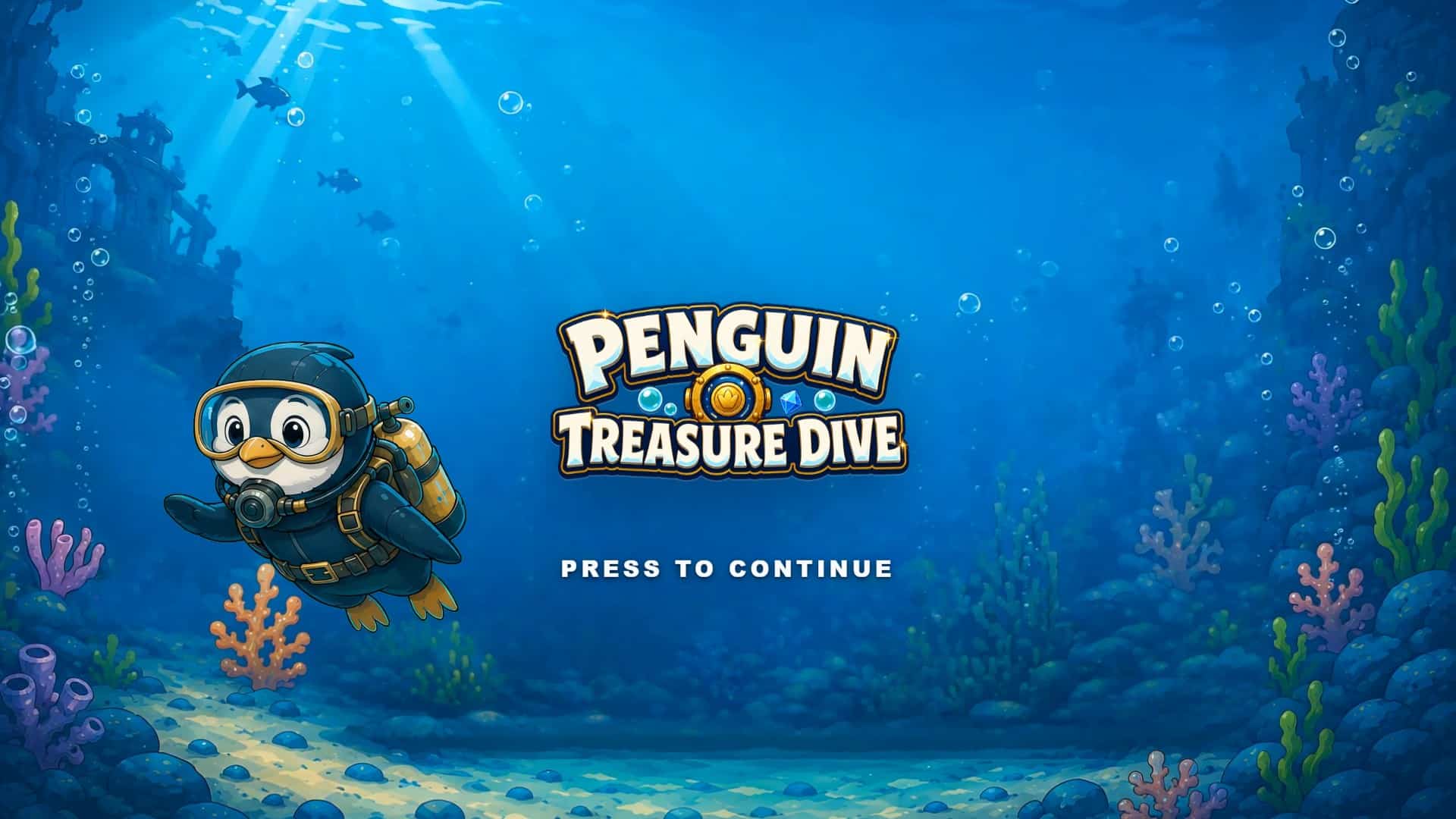 Penguin Treasure Dive slot intro screen