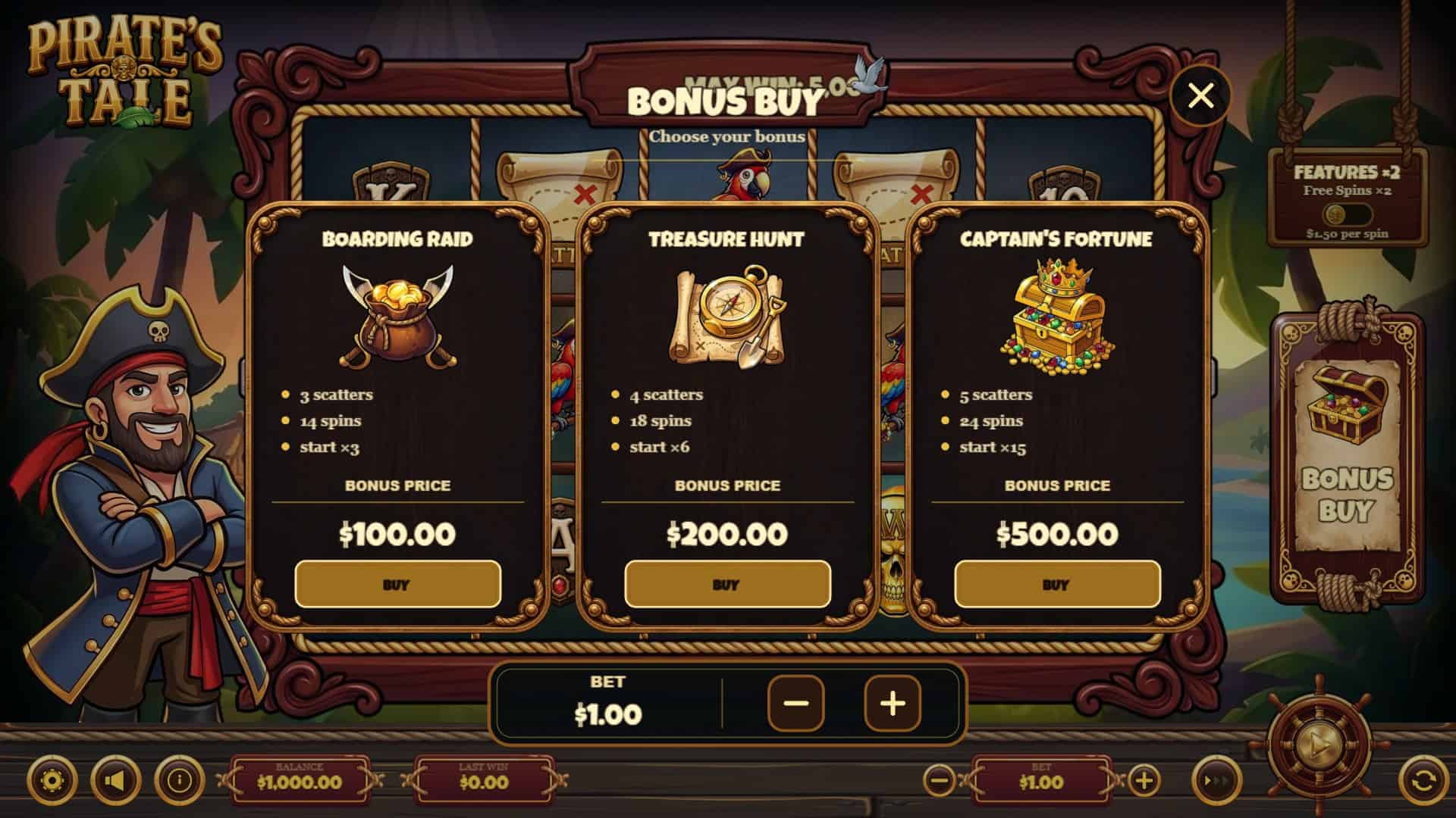 Pirates Tale bonus buy menu