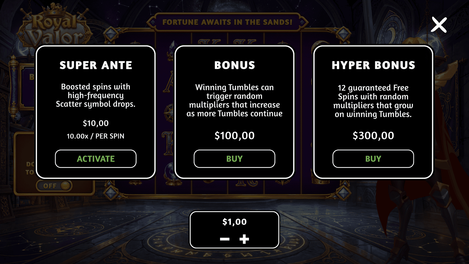 Royal Valor bonus buy menu