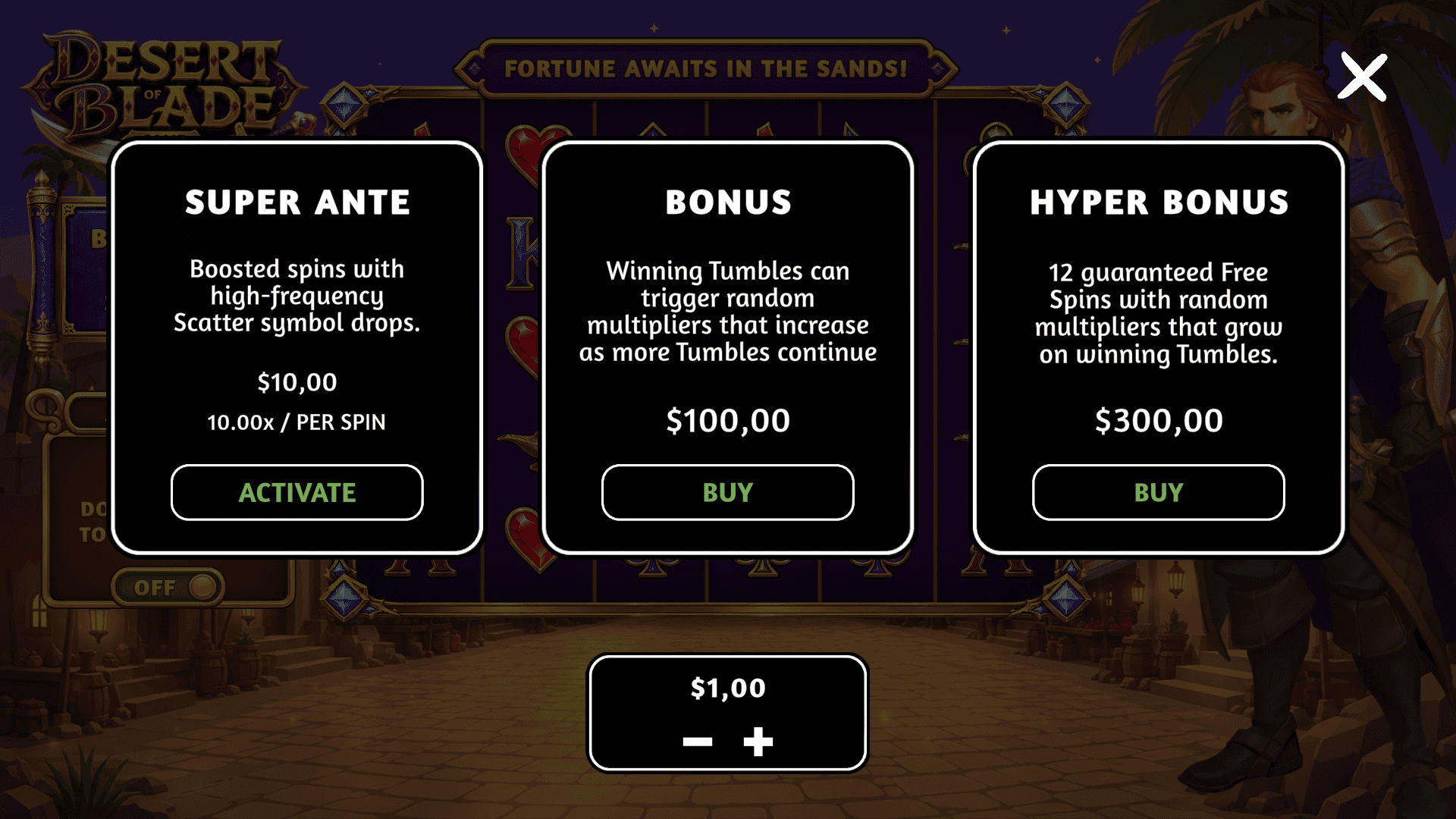 Desert Blade bonus buy menu