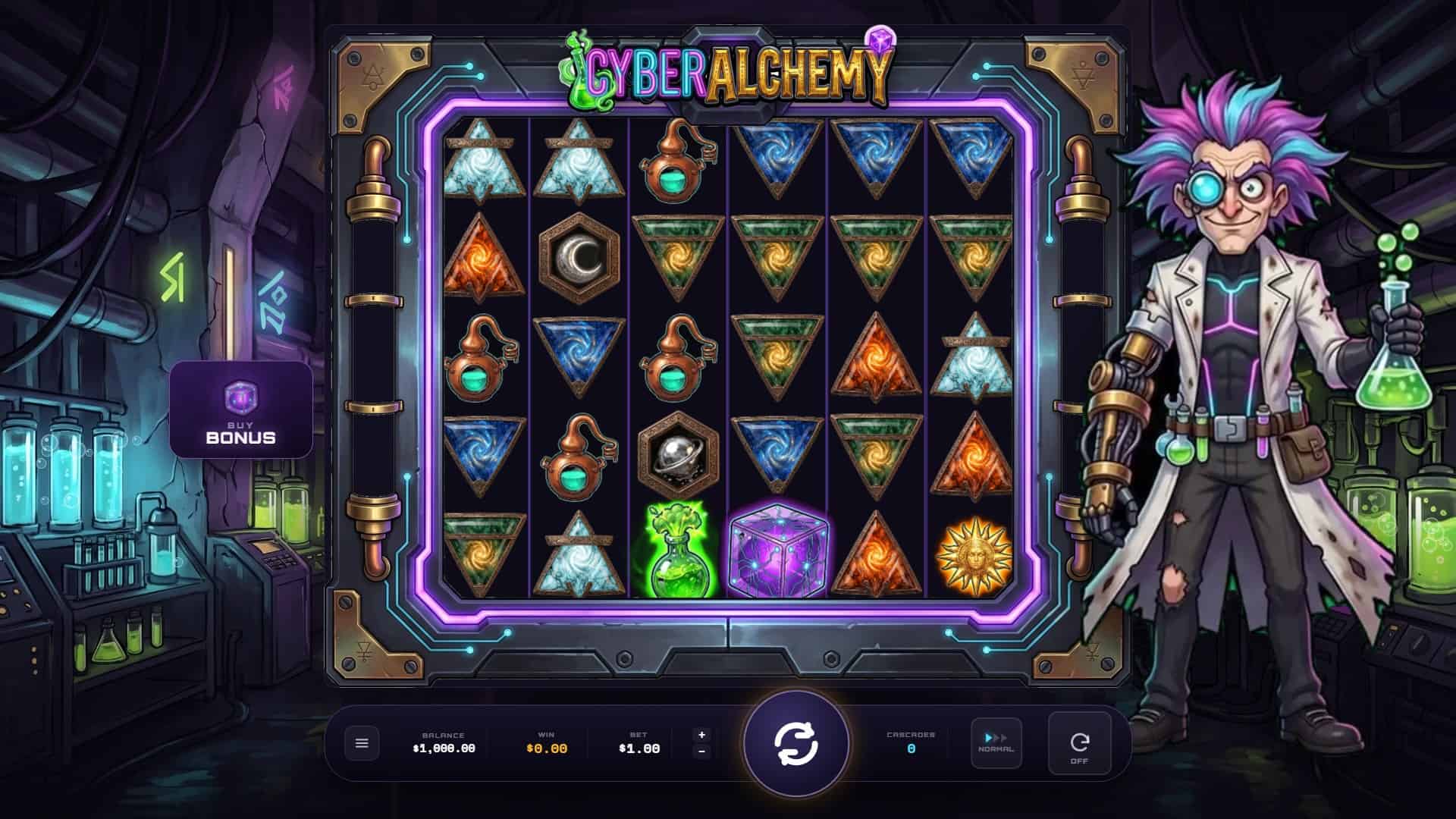 Cyber Alchemy slot gameplay reels