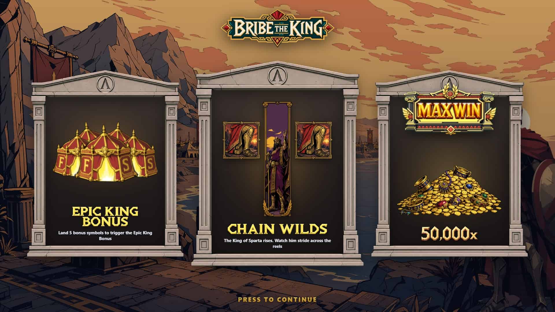 Bribe The King slot intro screen