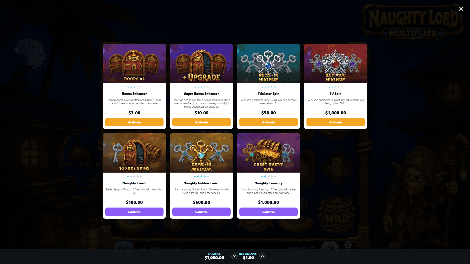 Naughty Lord Multiplier bonus buy menu