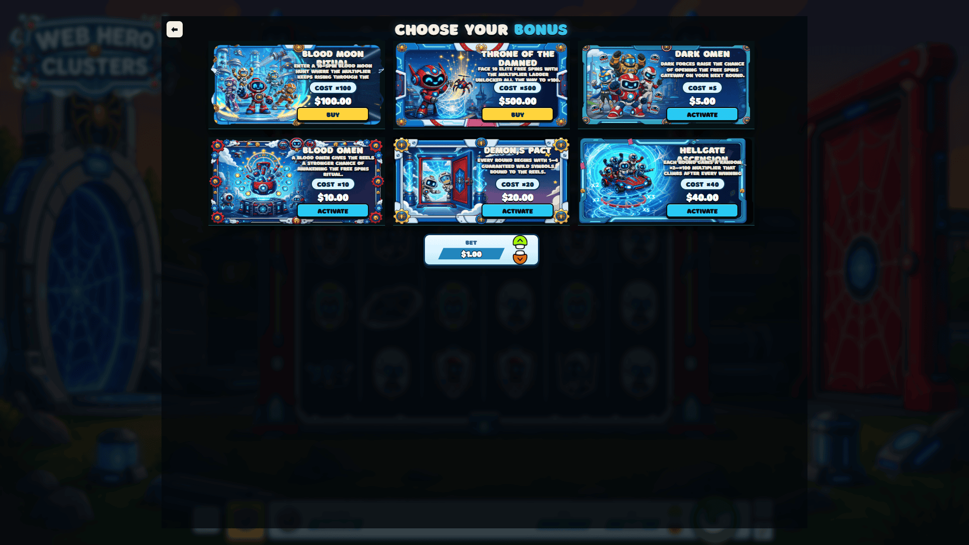 Web Hero bonus buy menu