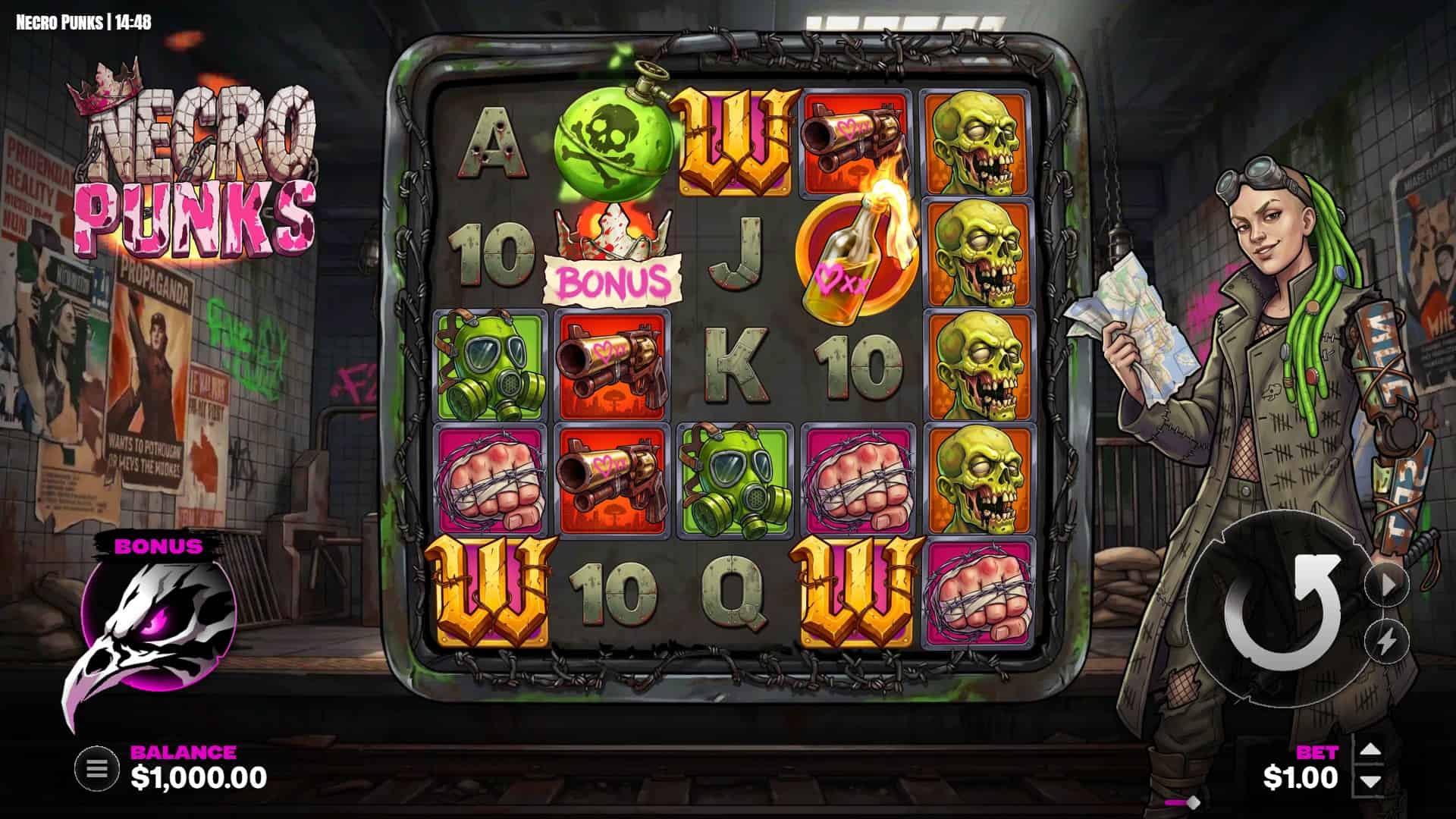 Necro Punks slot gameplay reels