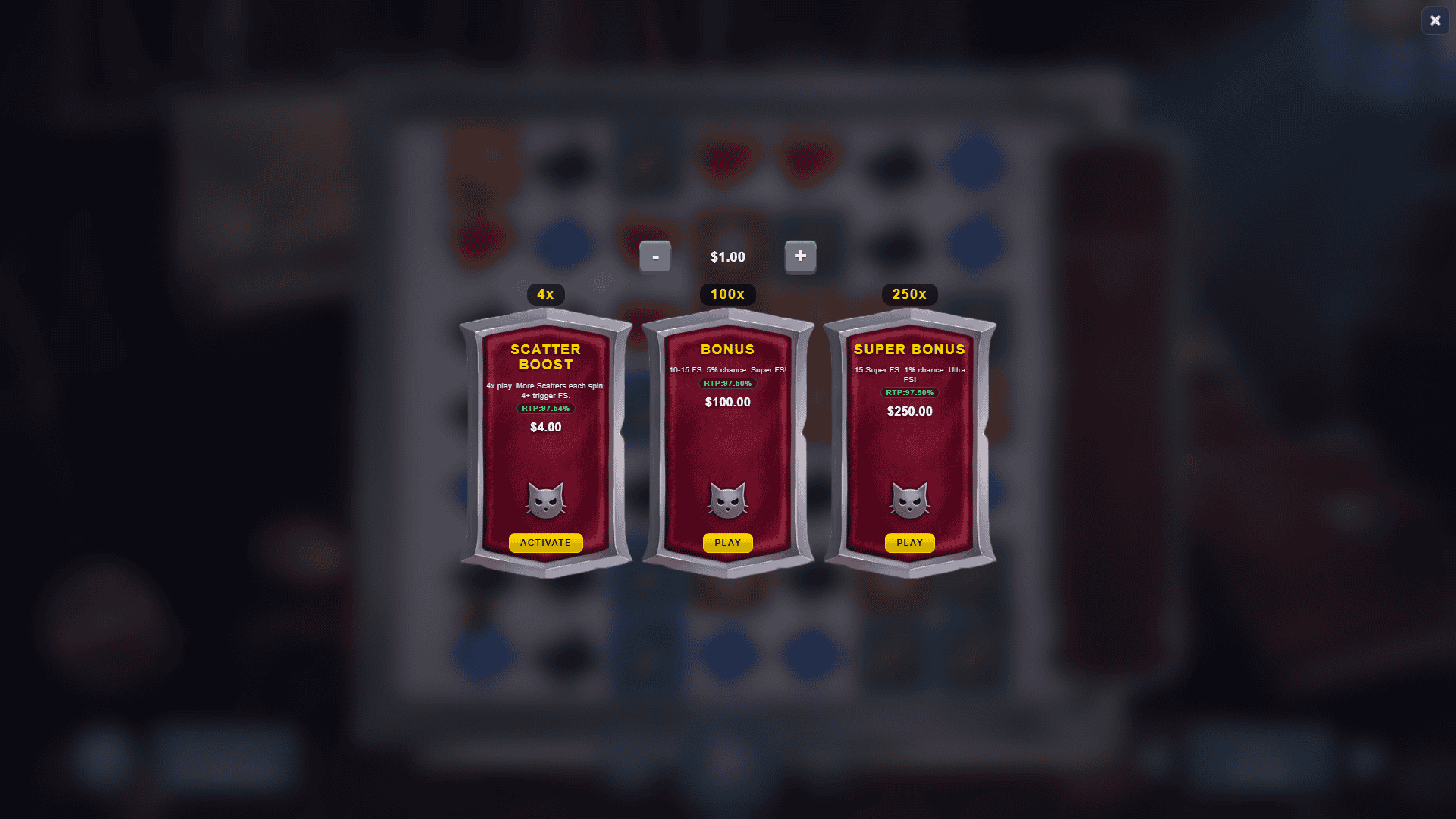 Dexters Lair bonus buy menu
