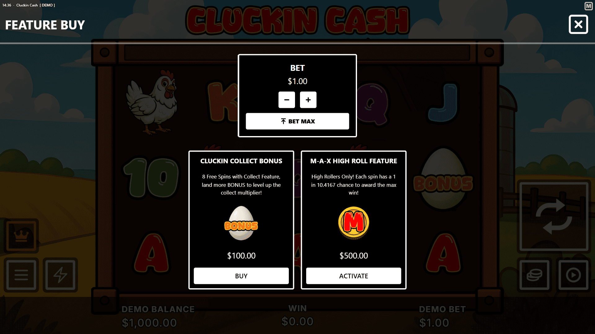 Cluckin Cash bonus buy menu