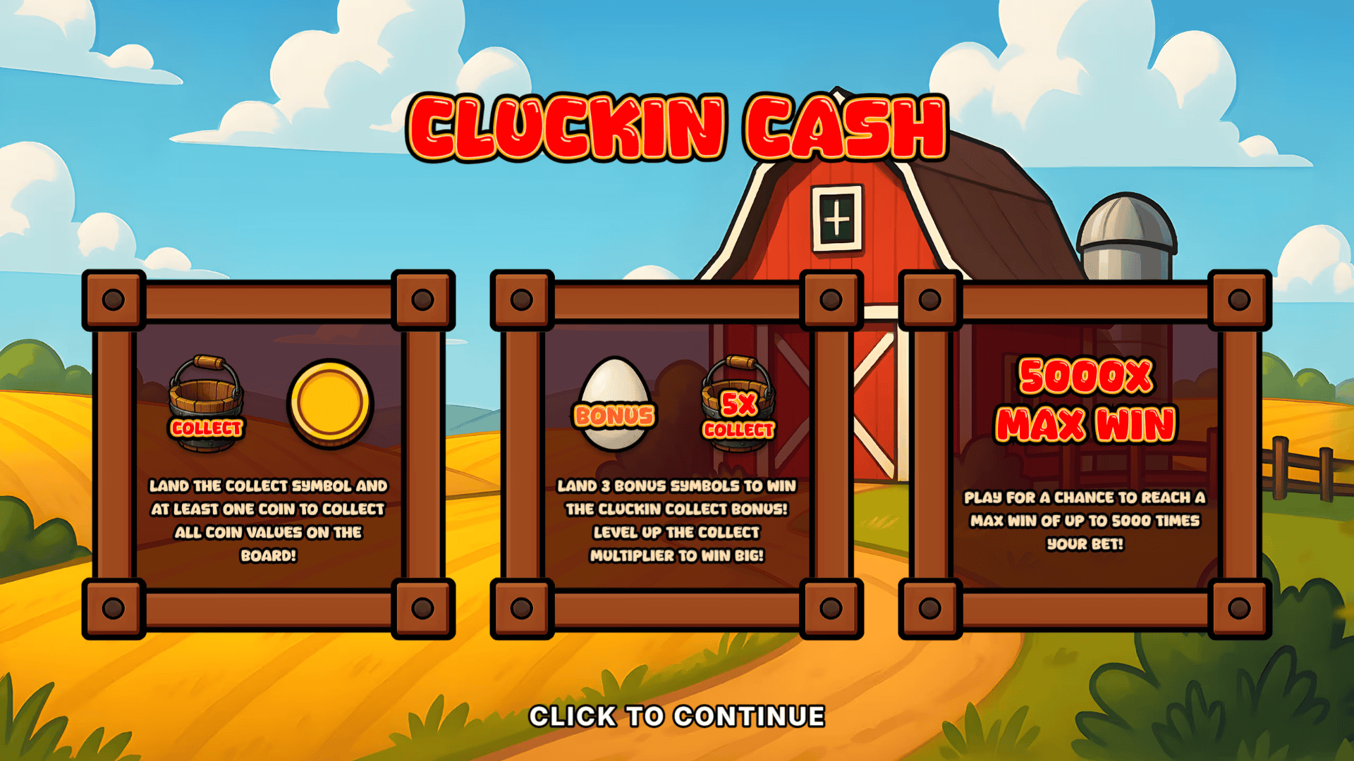 Cluckin Cash slot intro screen