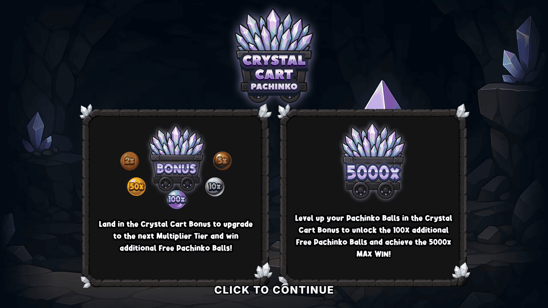 Crystal Cart Pachinko slot intro screen