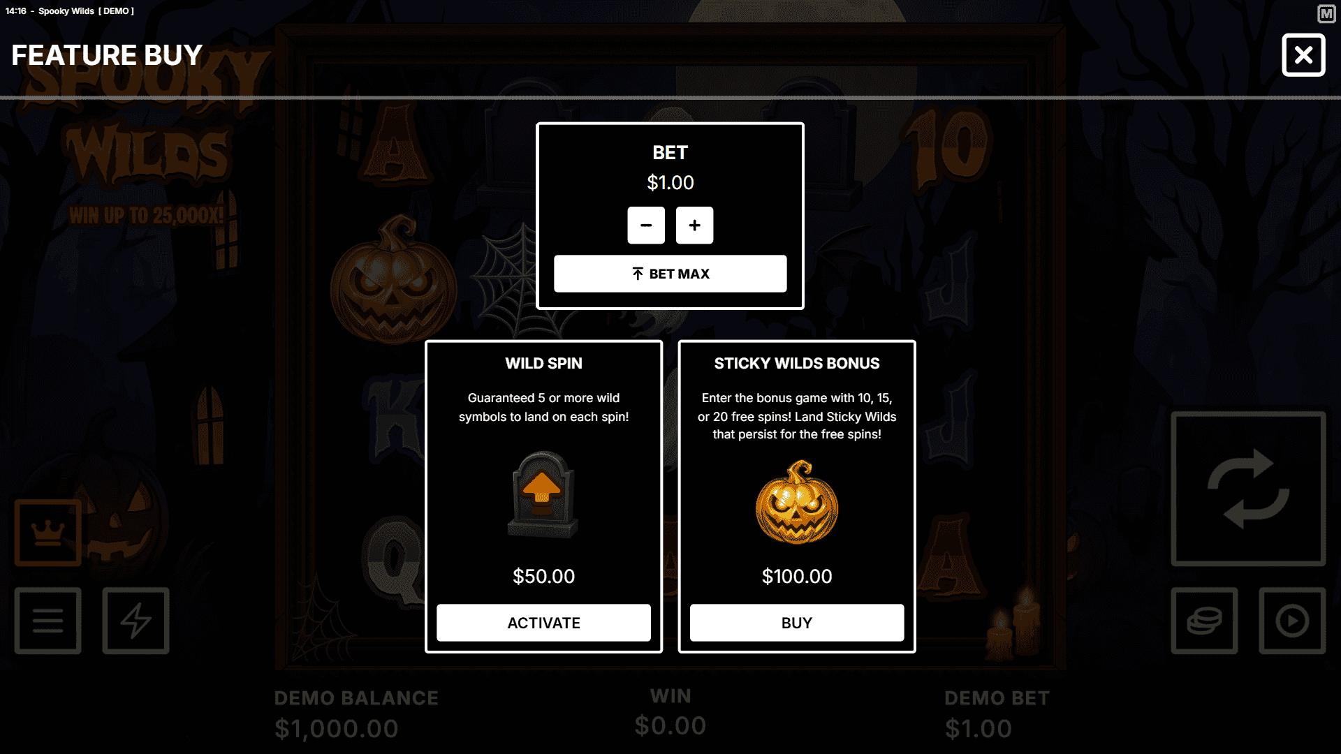 Spooky Wilds bonus buy menu