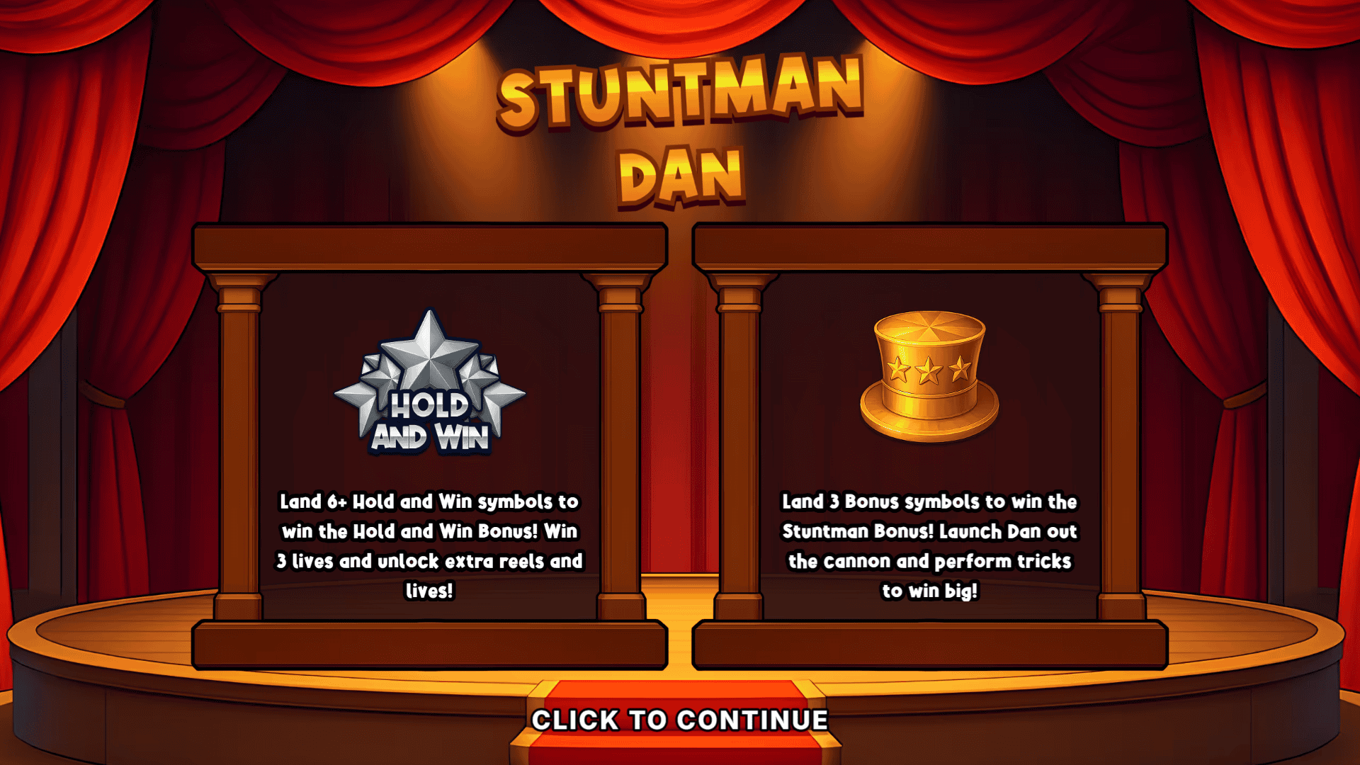Stuntman Dan slot intro screen