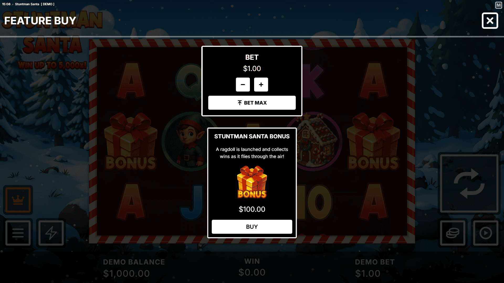 Stuntman Santa bonus buy menu