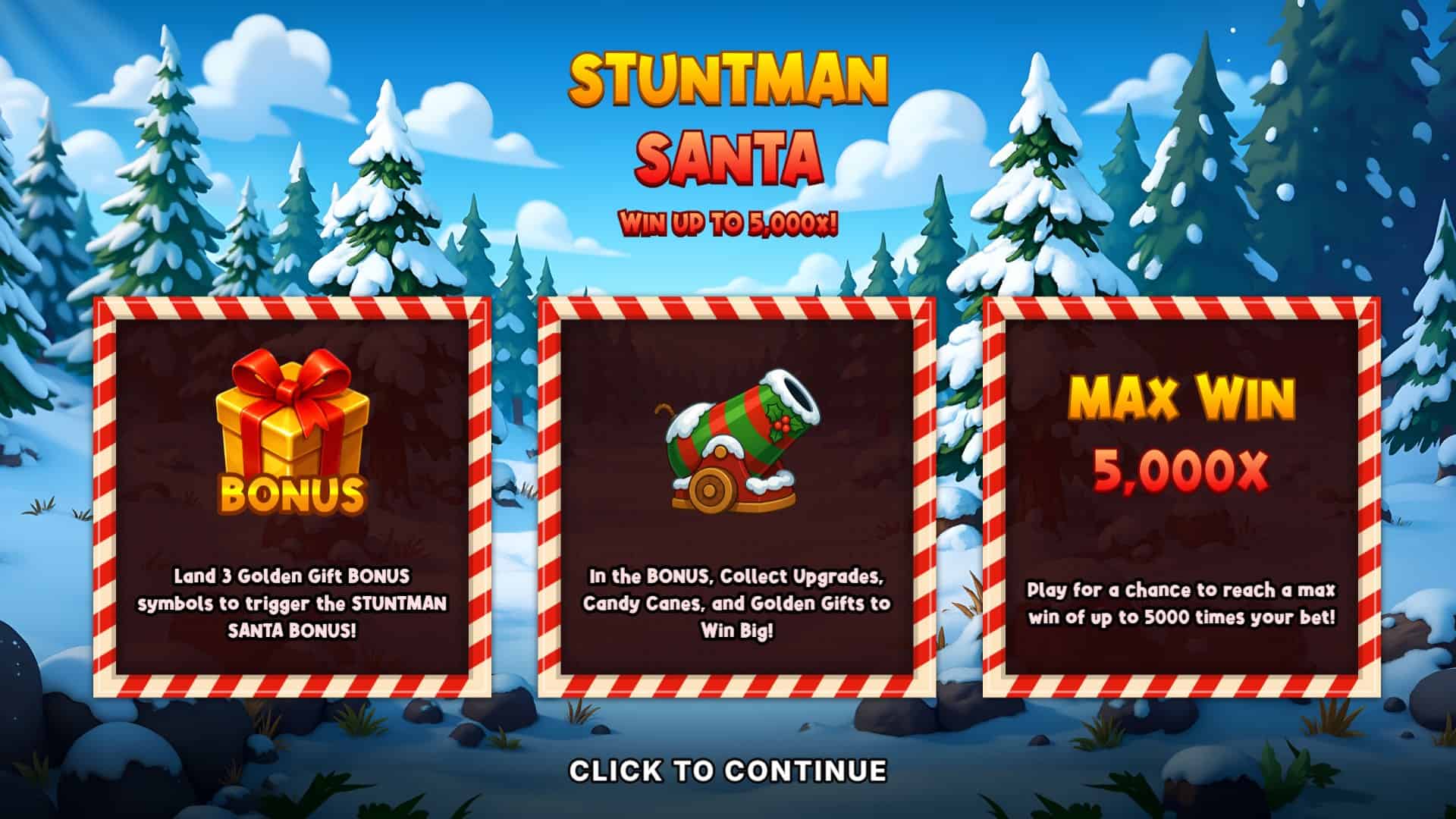 Stuntman Santa slot intro screen