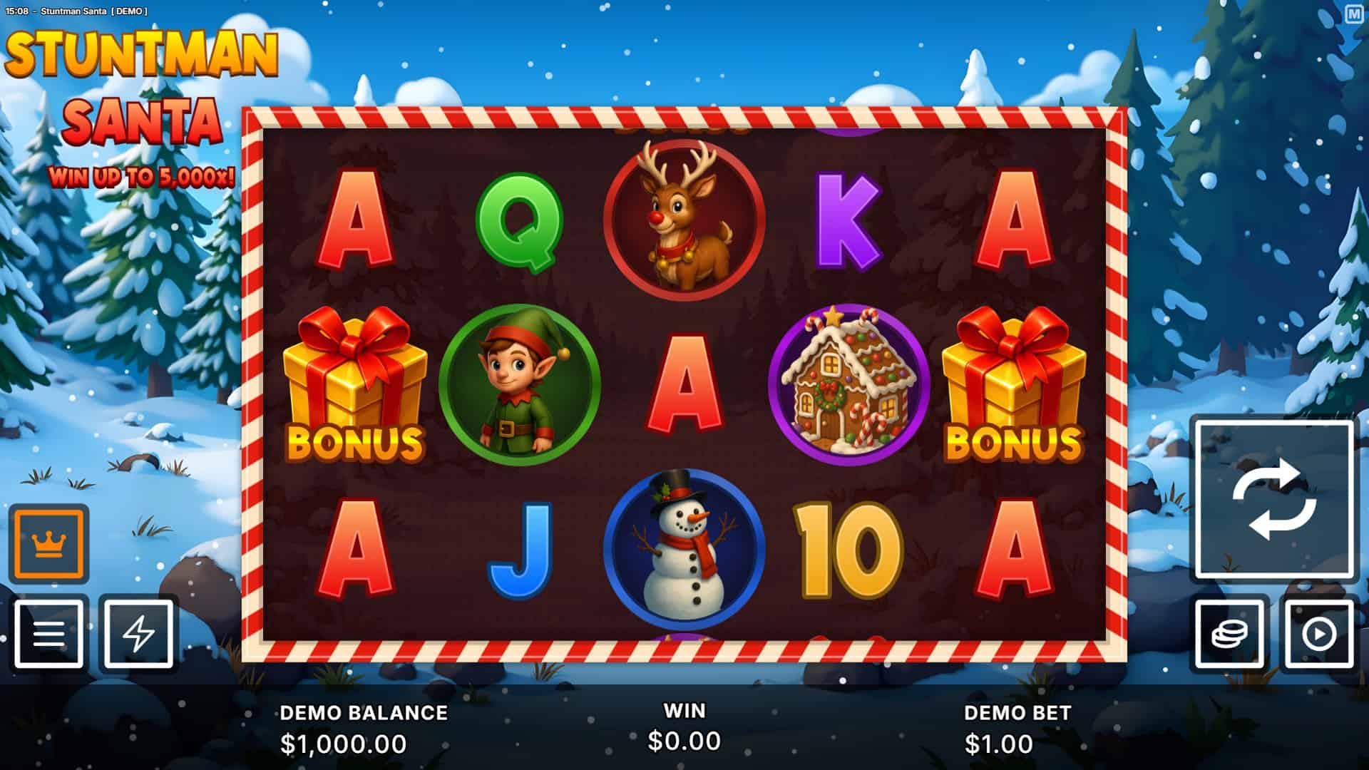 Stuntman Santa slot gameplay reels